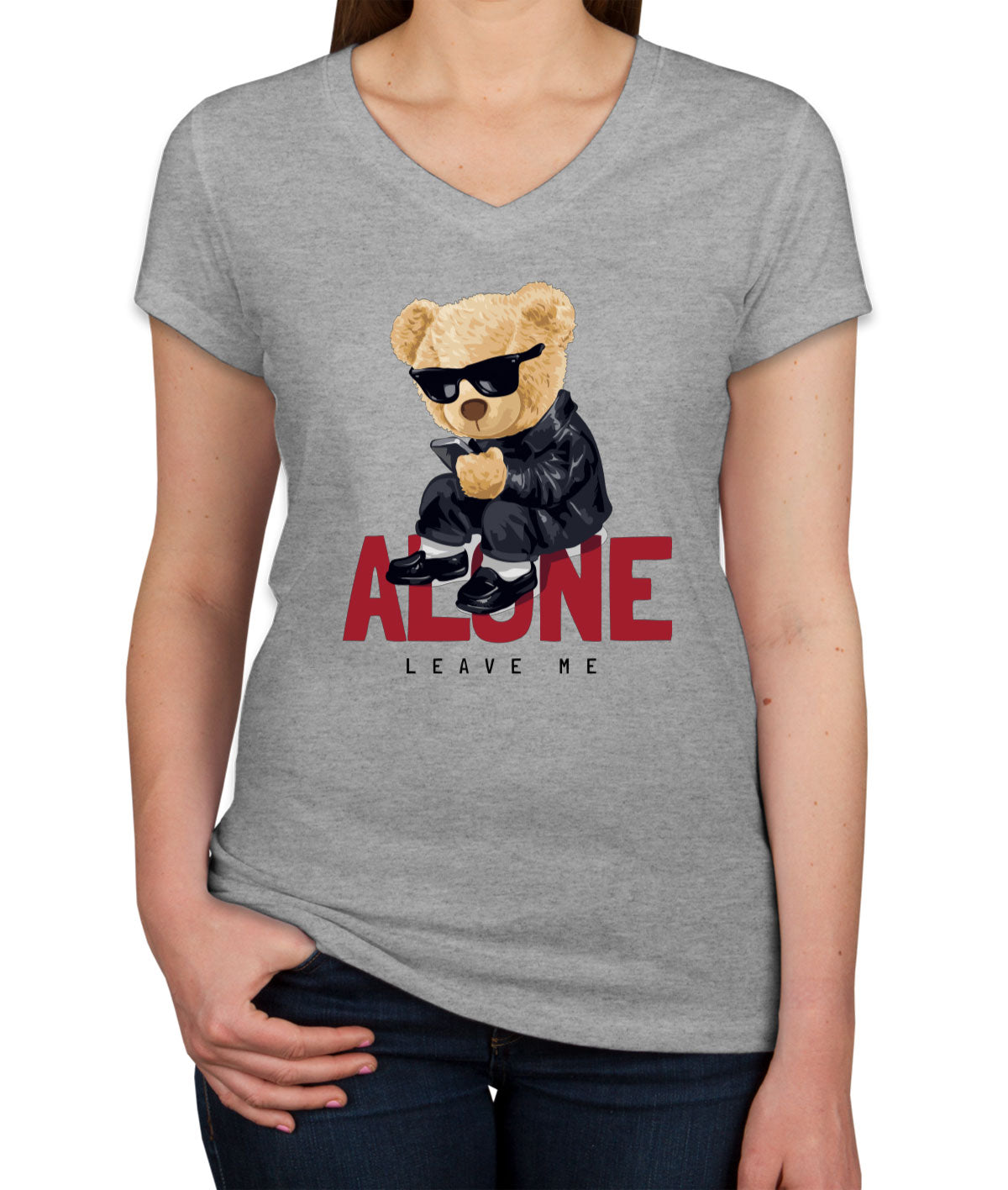 Teddy Bear Leave Me Alone Women's V Neck T-shirt