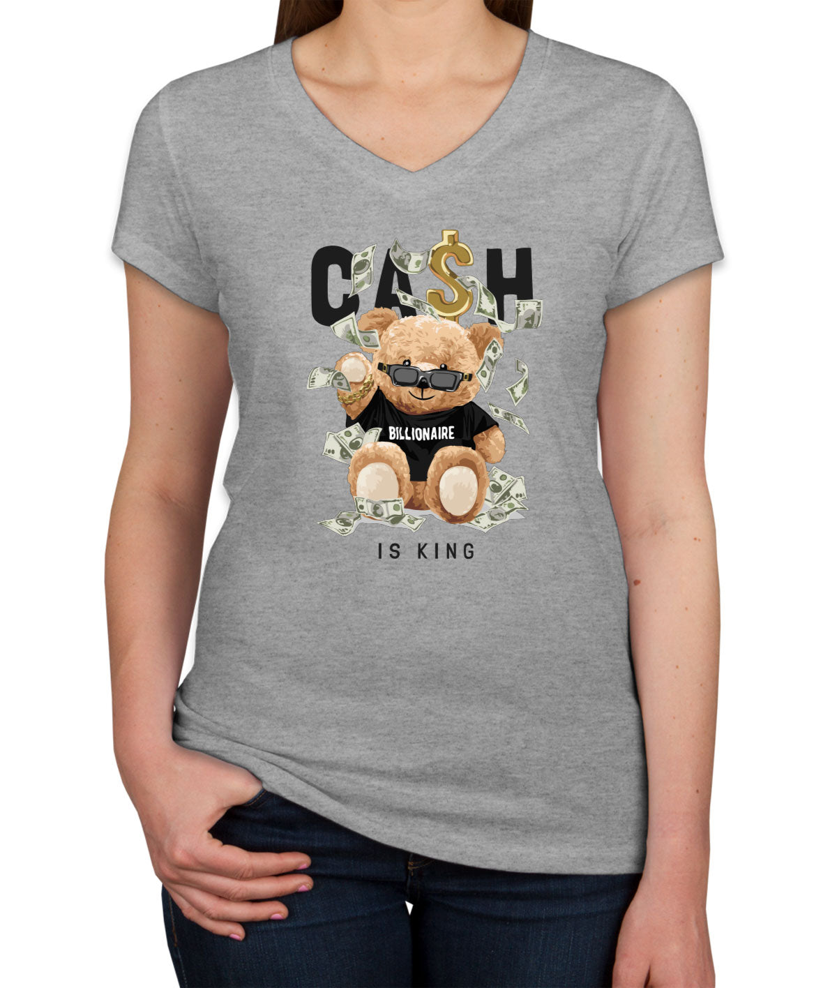 Teddy Bear Cash Billionaire Women's V Neck T-shirt