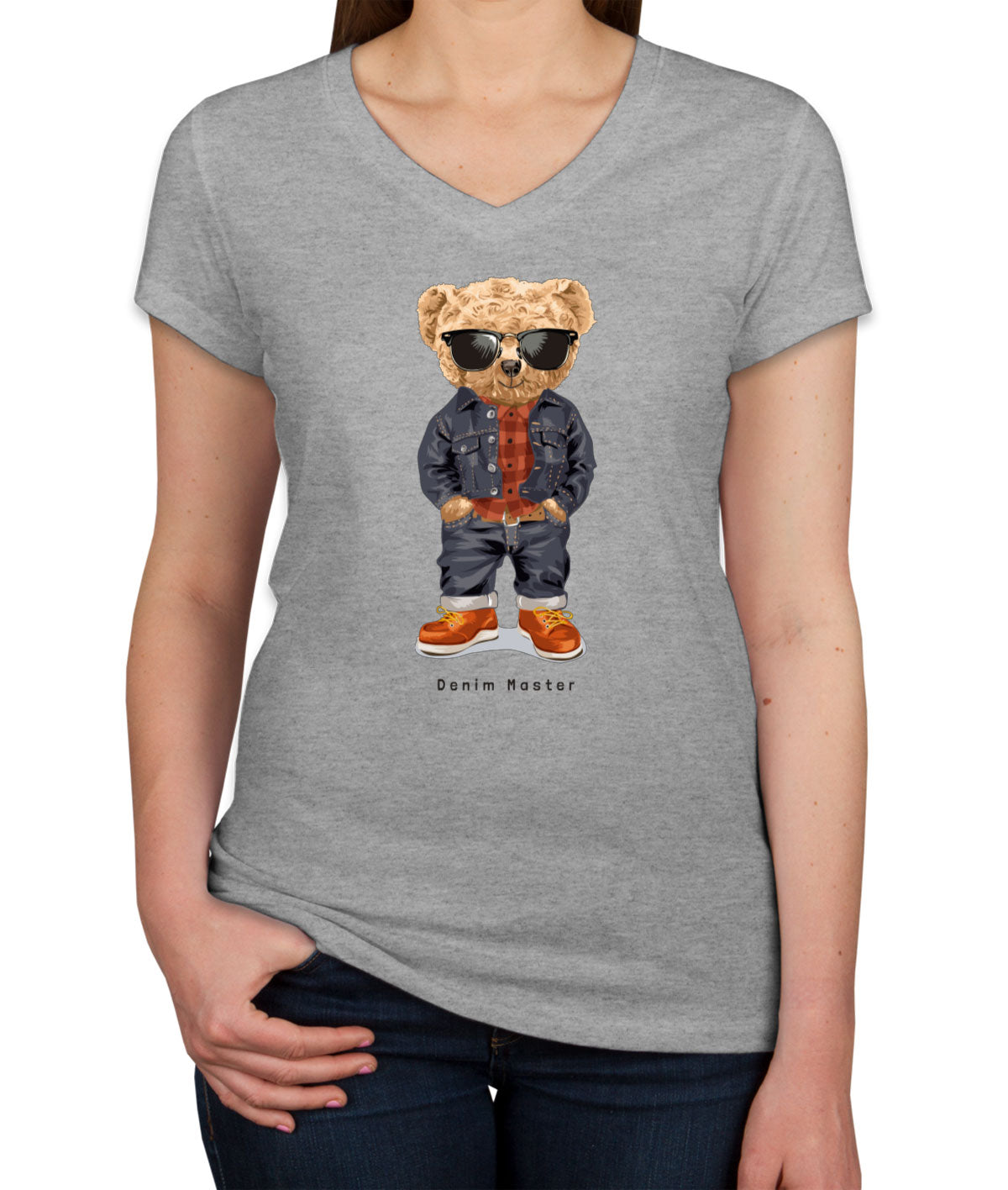 Teddy Bear Denim Master Women's V Neck T-shirt