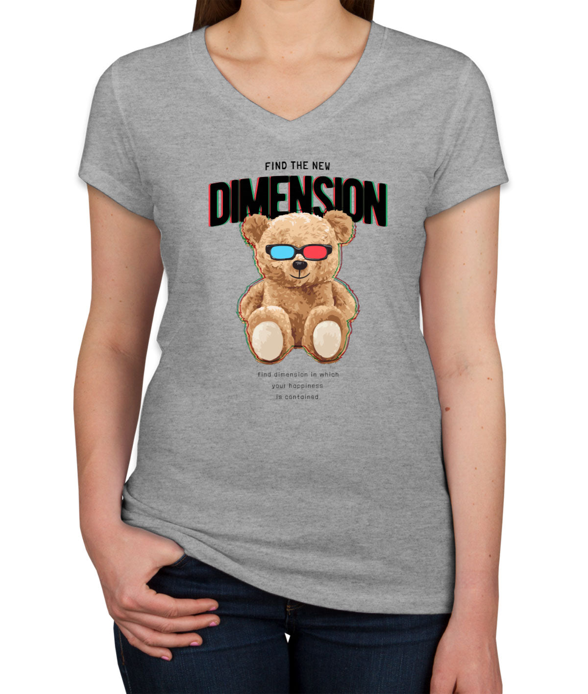 Teddy Bear Dimension Women's V Neck T-shirt