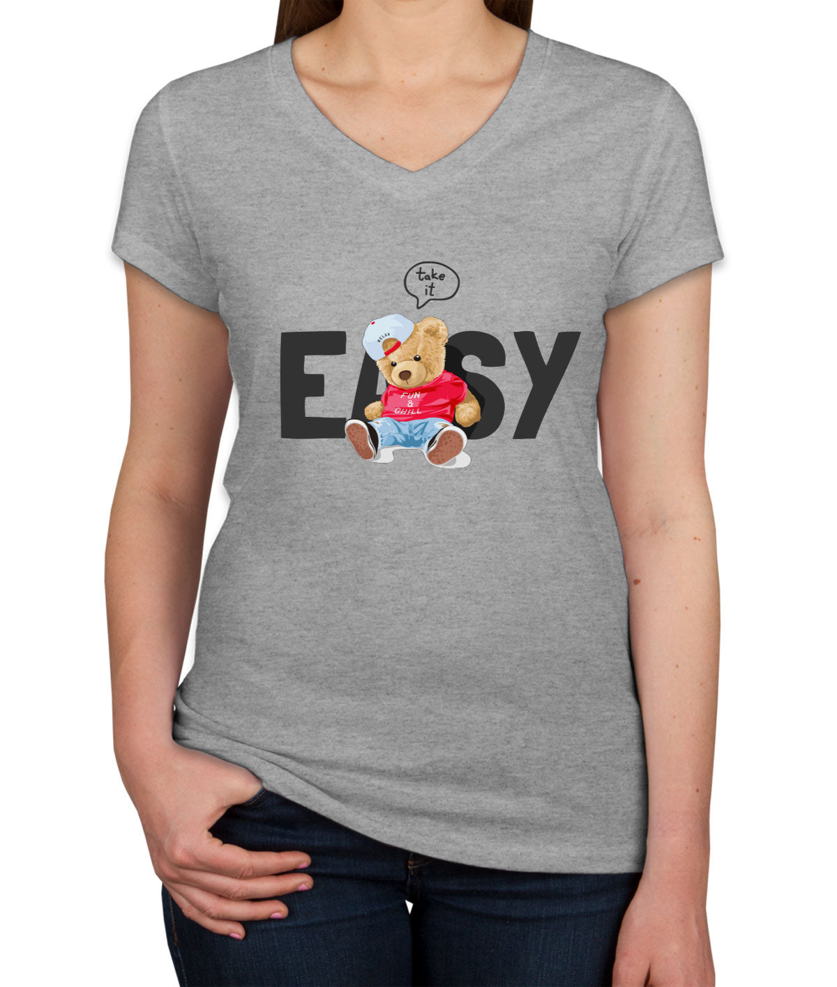 Teddy Bear Take It Easy Women's V Neck T-shirt