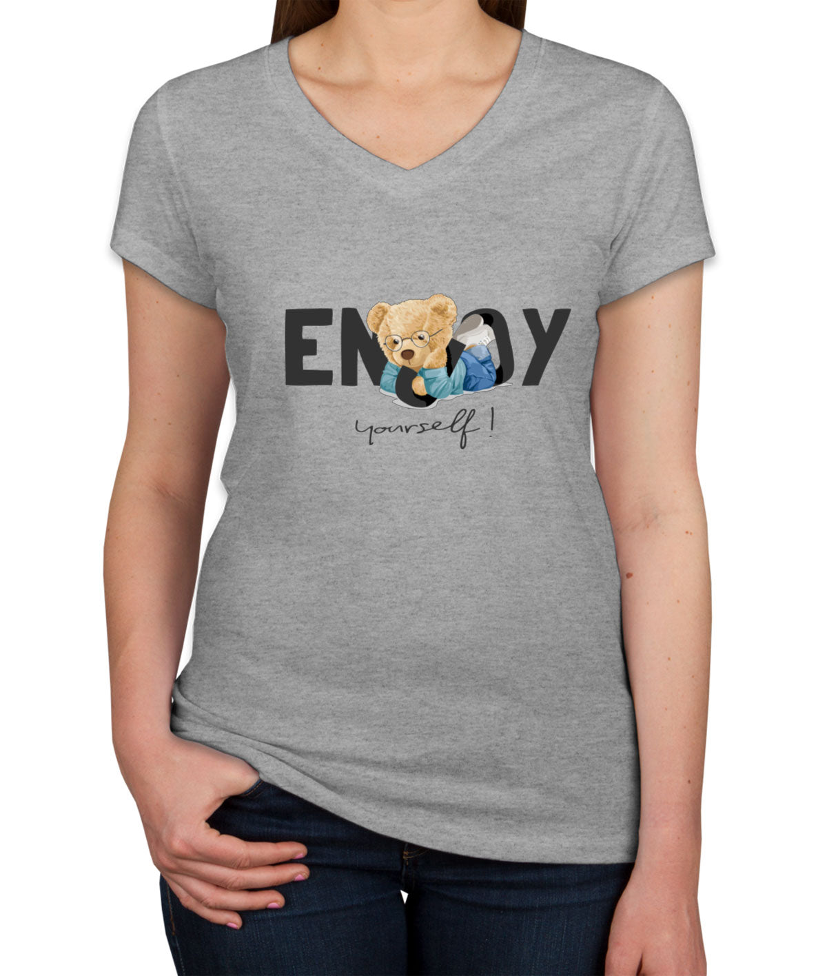 Teddy Bear Enjoy Yourself Women's V Neck T-shirt