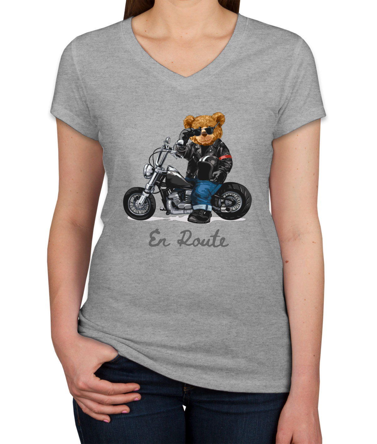 Teddy Bear Biker Women's V Neck T-shirt