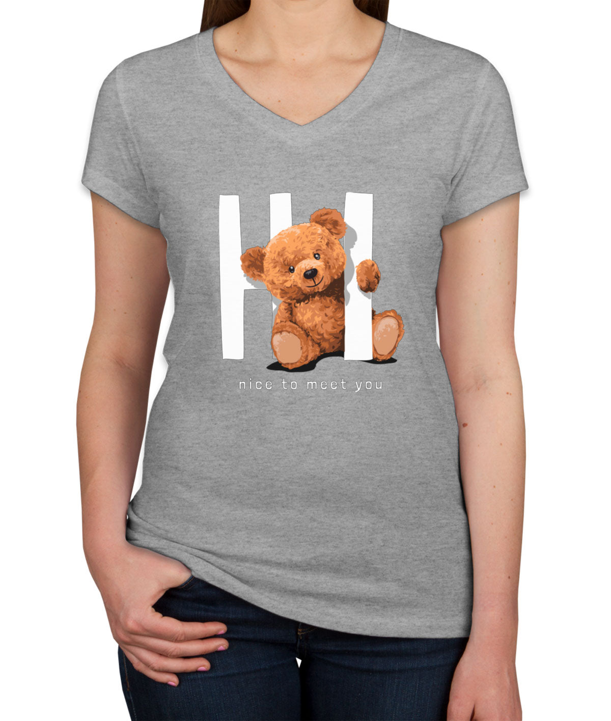 Teddy Bear Hi Women's V Neck T-shirt