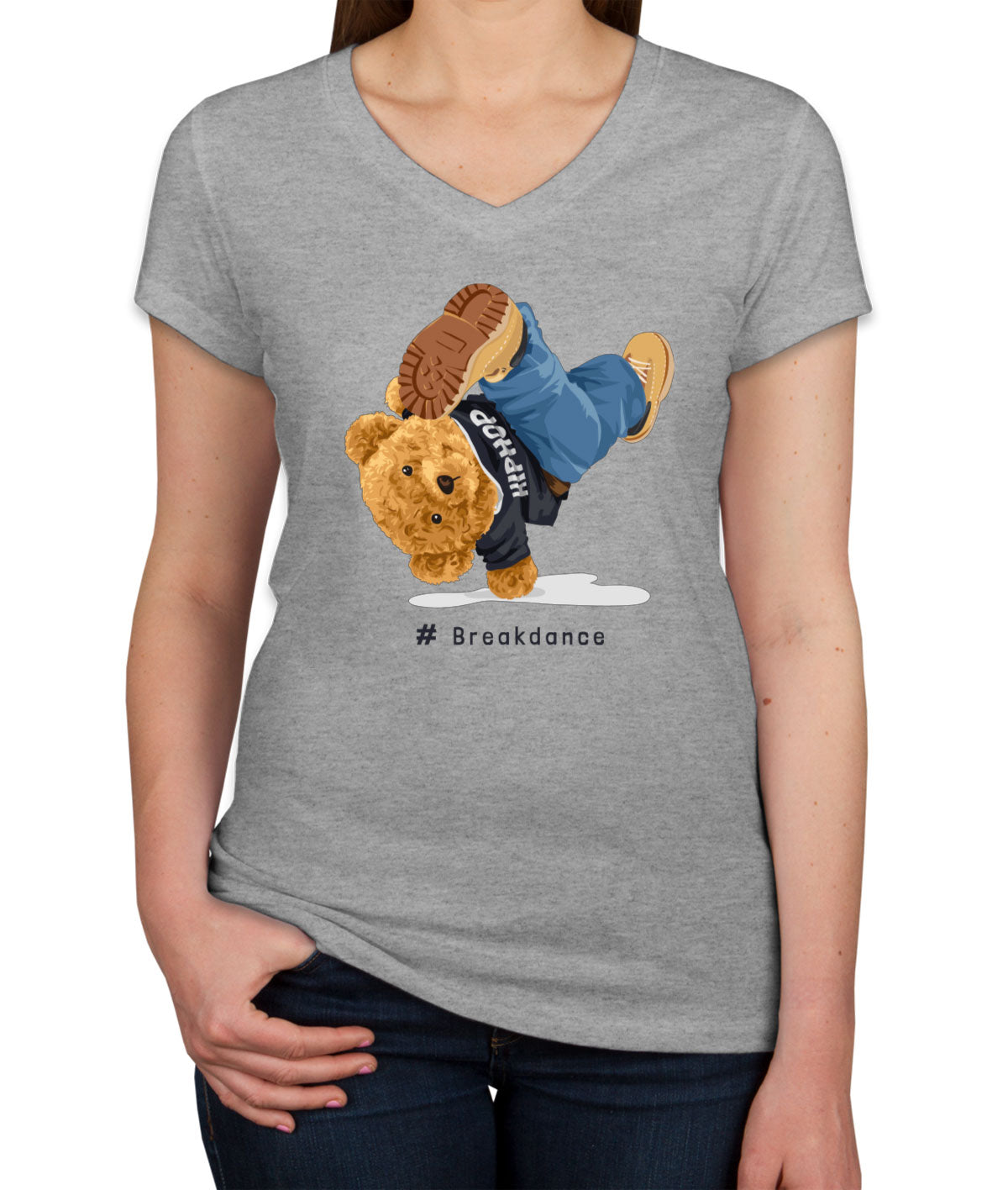 Teddy Bear Hiphop Breakdancing Women's V Neck T-shirt