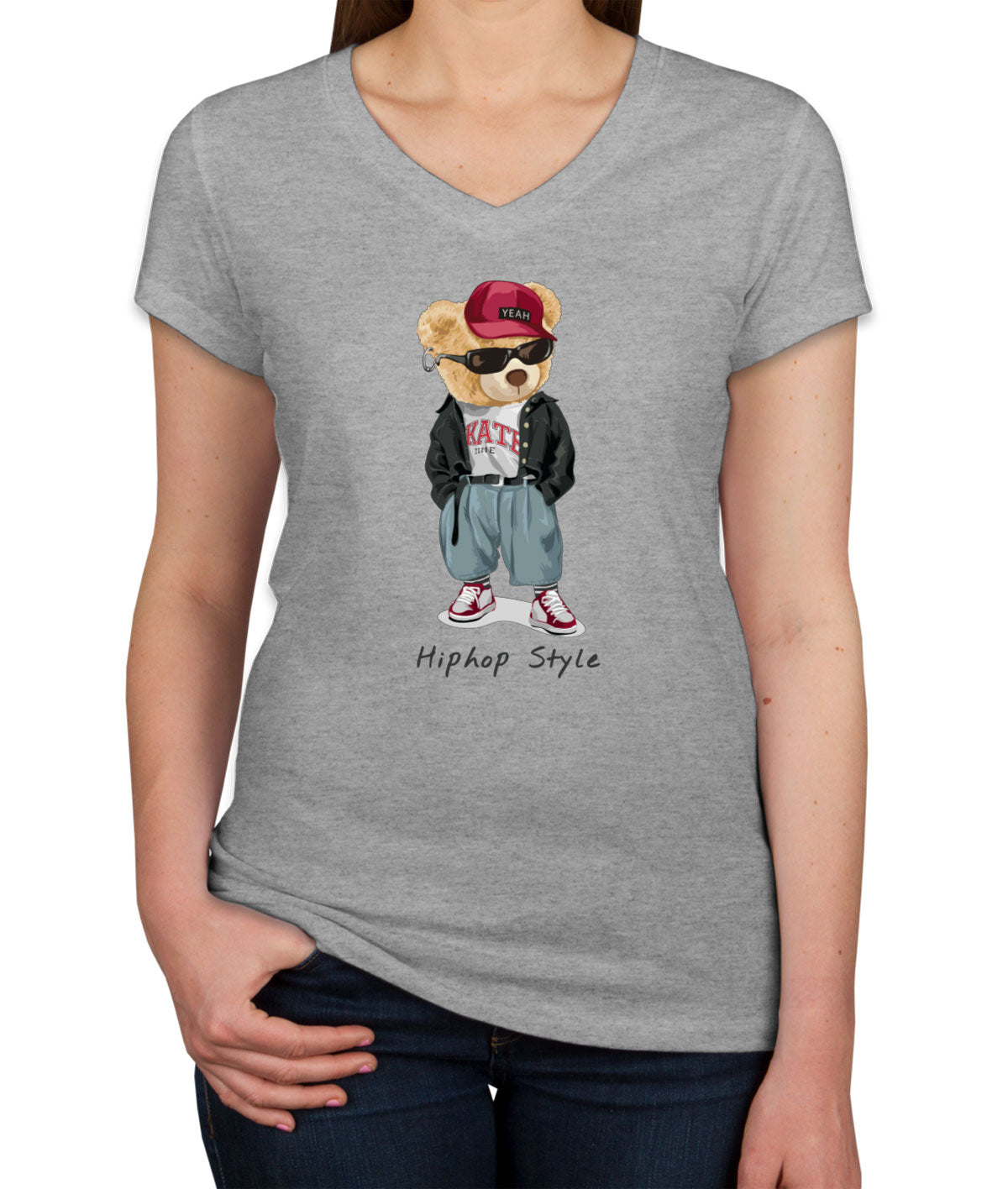 Teddy Bear Hiphop Style Women's V Neck T-shirt