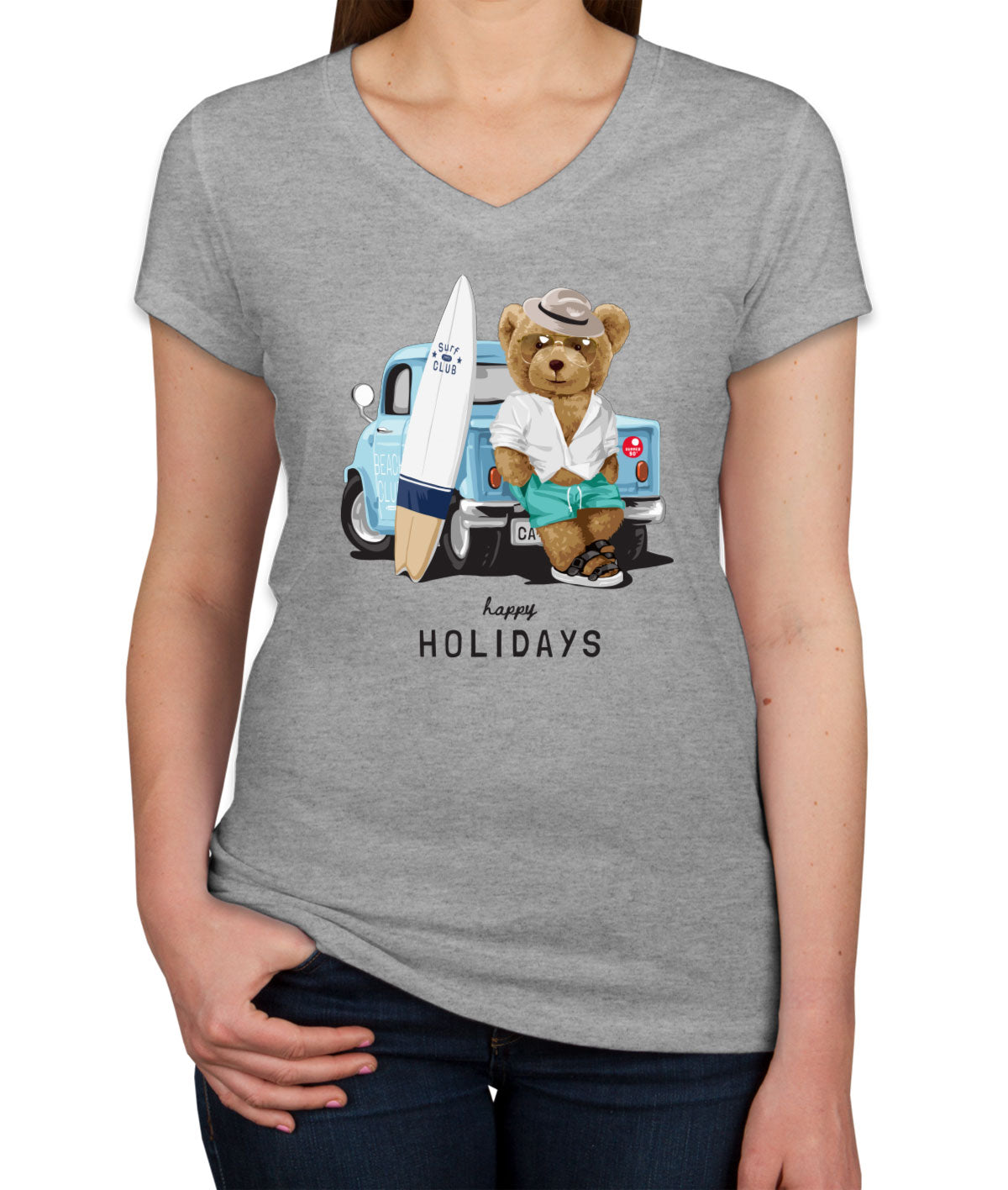 Teddy Bear Holiday Women's V Neck T-shirt