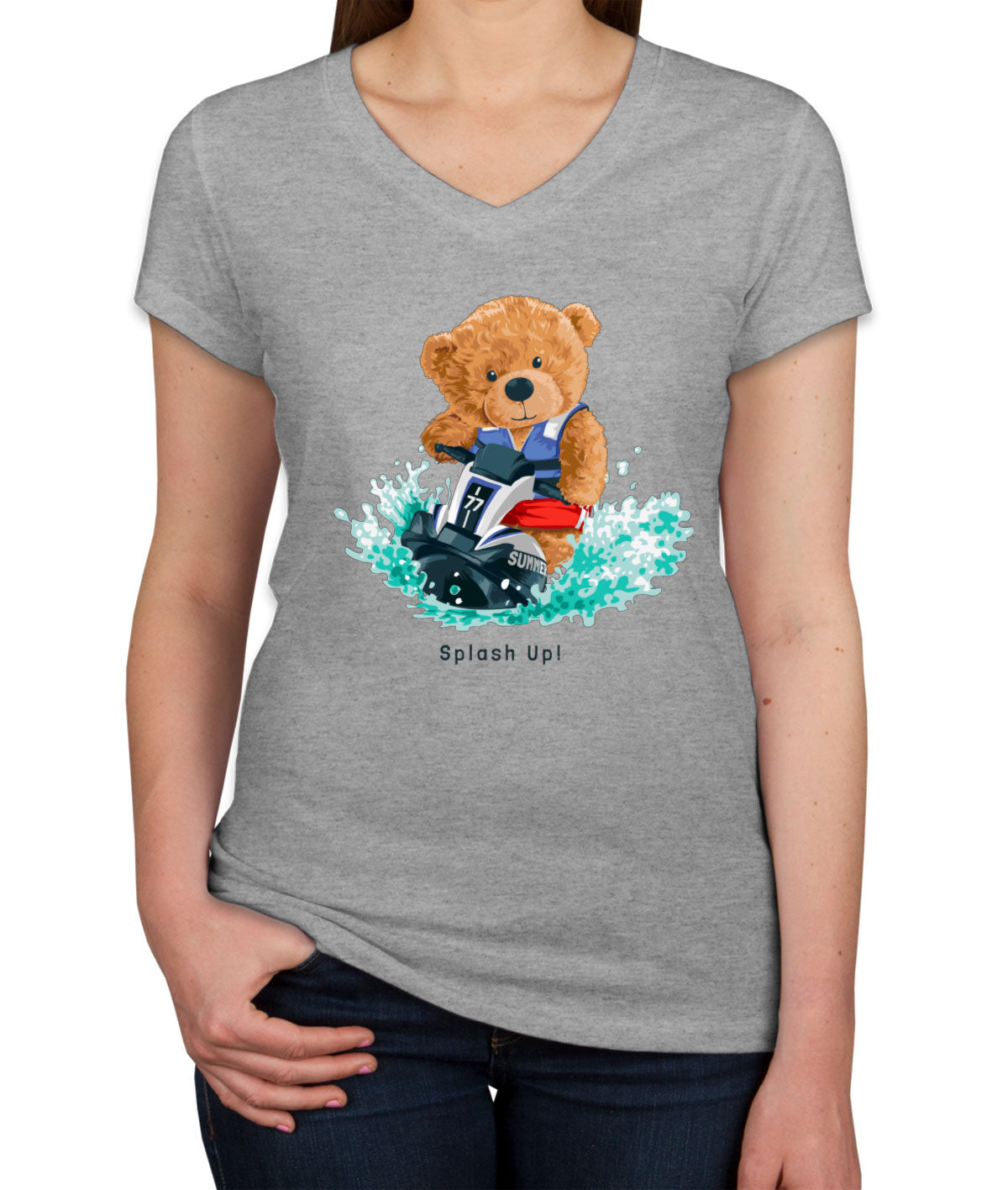 Teddy Bear Jet Ski Women's V Neck T-shirt