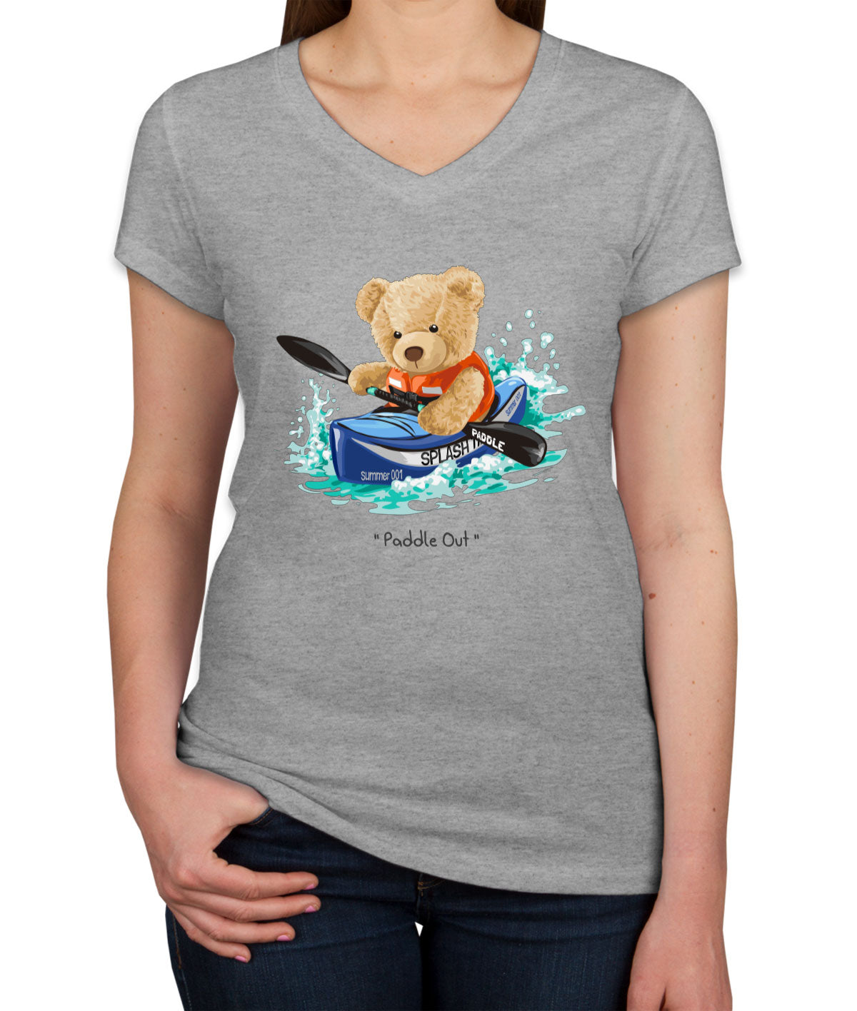 Teddy Bear Kayak Women's V Neck T-shirt