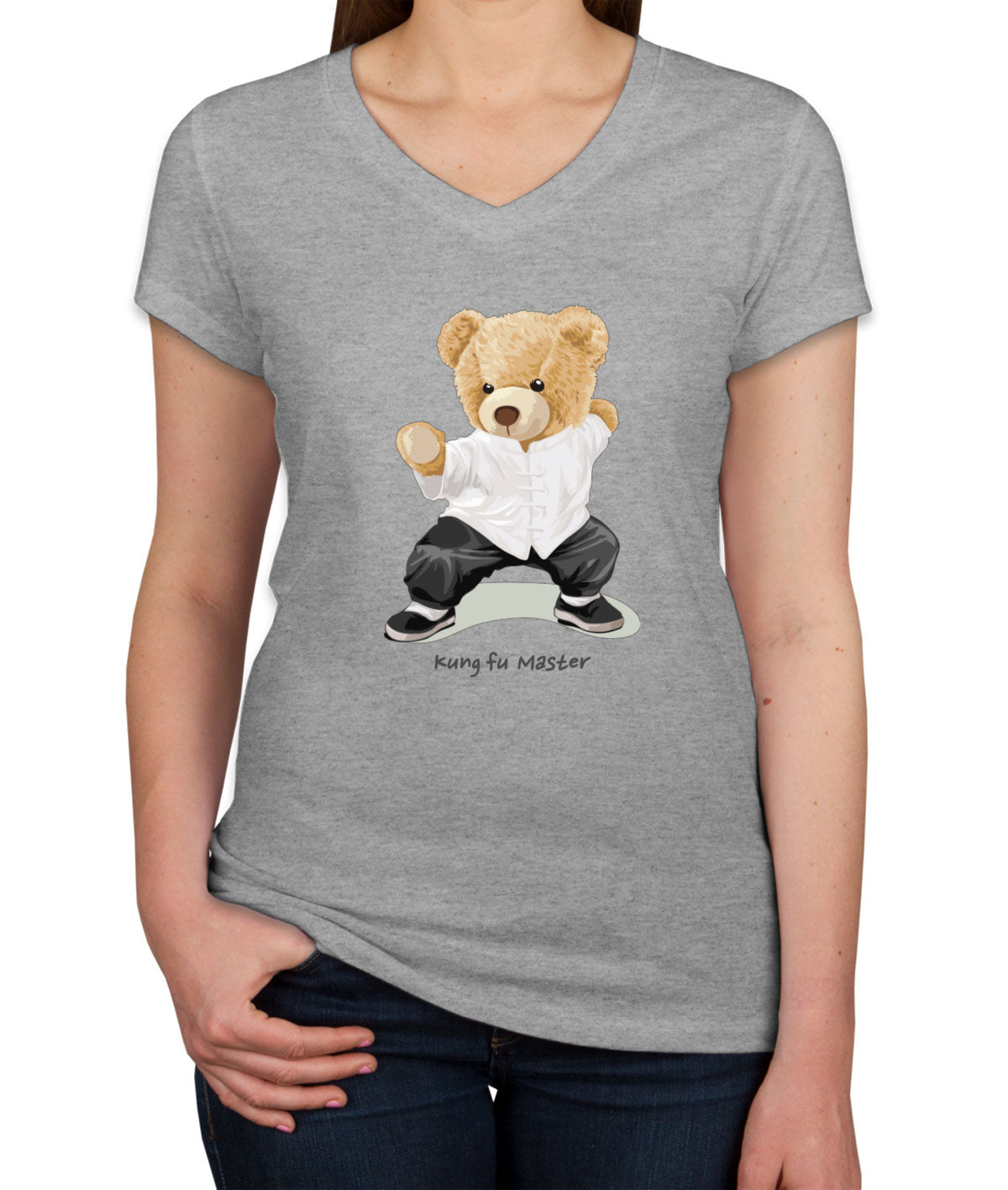 Teddy Bear Kung Fu Women's V Neck T-shirt