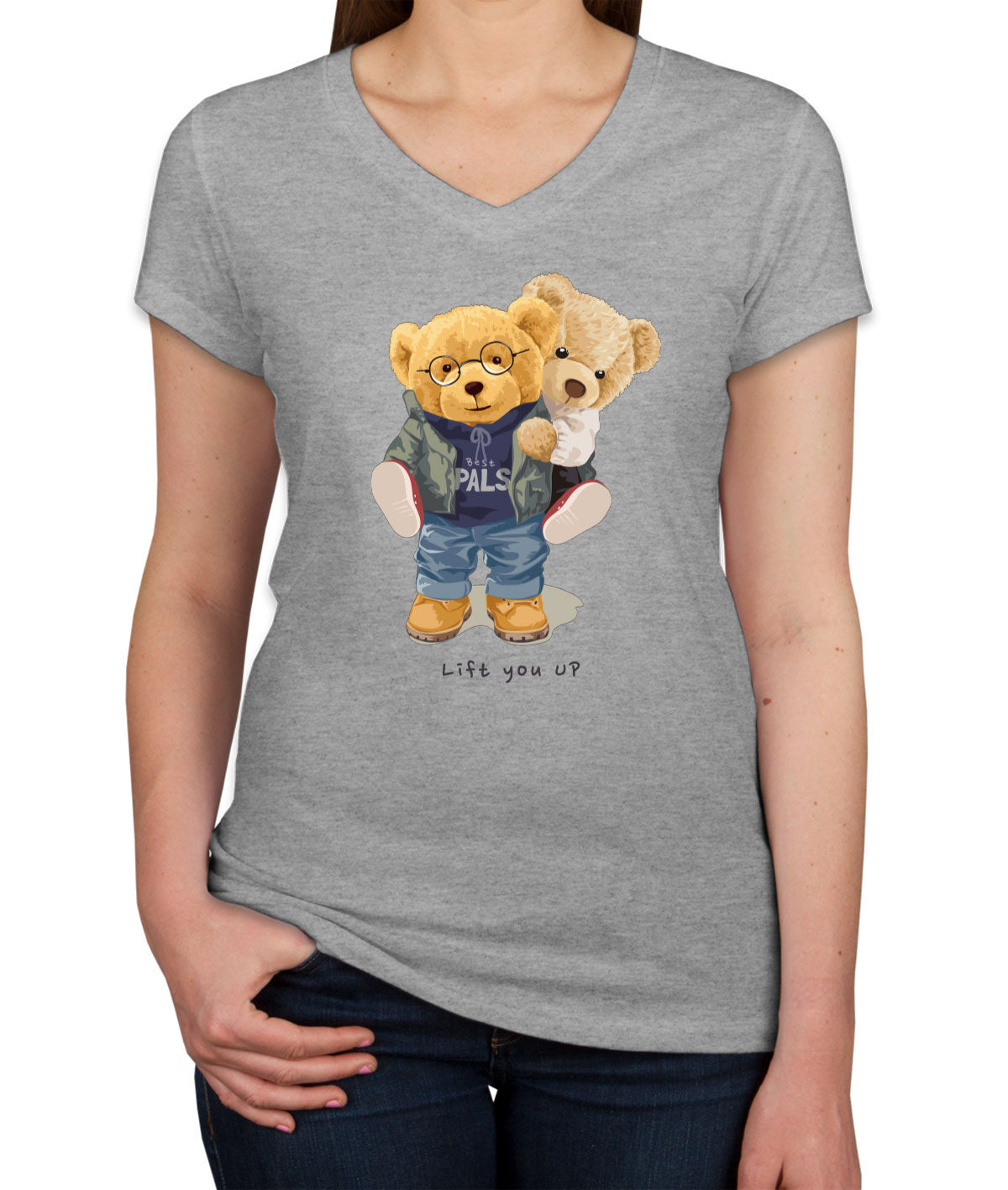 Teddy Bear Lift Women's V Neck T-shirt