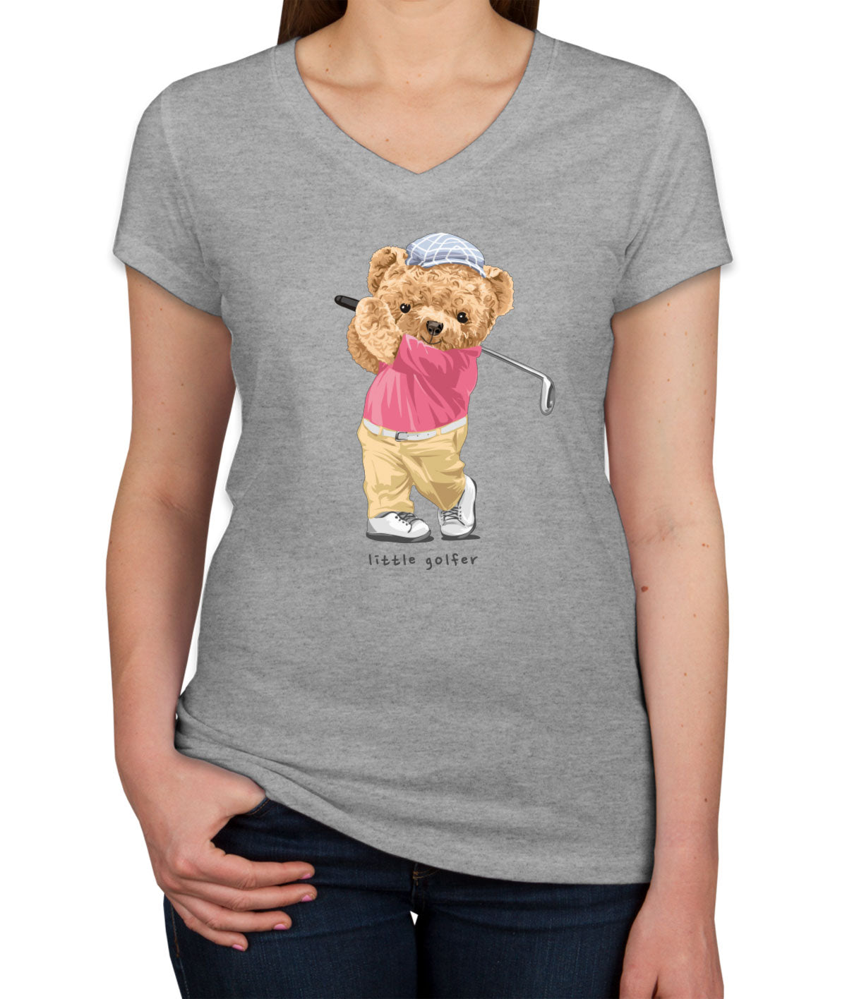 Teddy Bear Lil Golfer Women's V Neck T-shirt