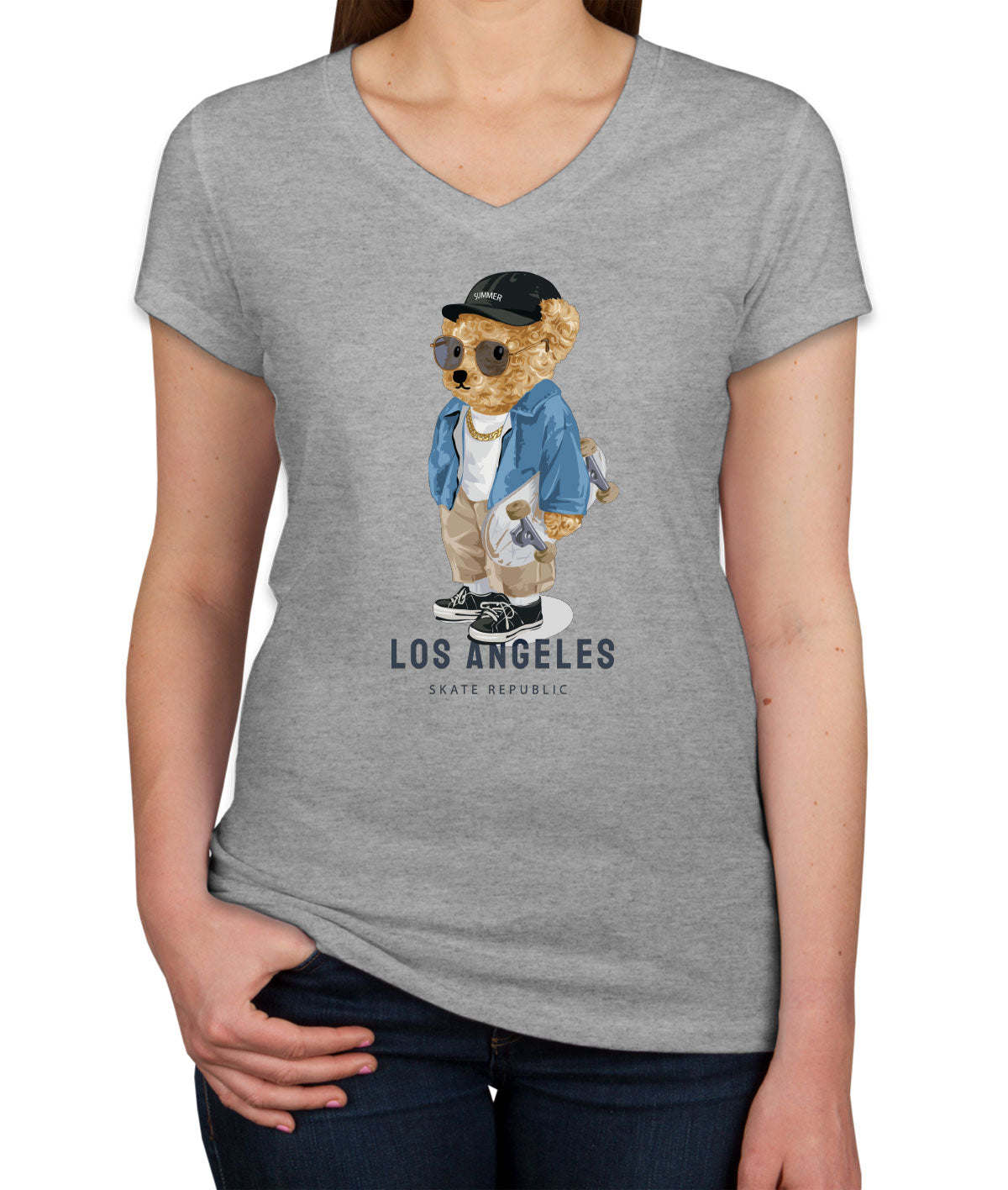 Teddy Bear Los Angeles Women's V Neck T-shirt