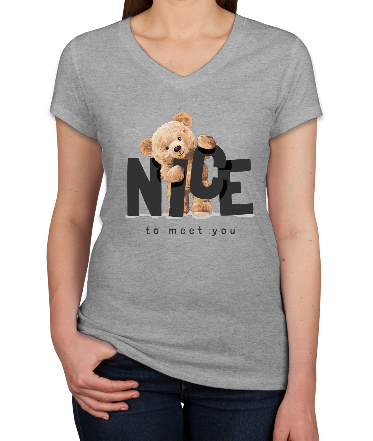 Teddy Bear Nice To Meet You Women's V Neck T-shirt