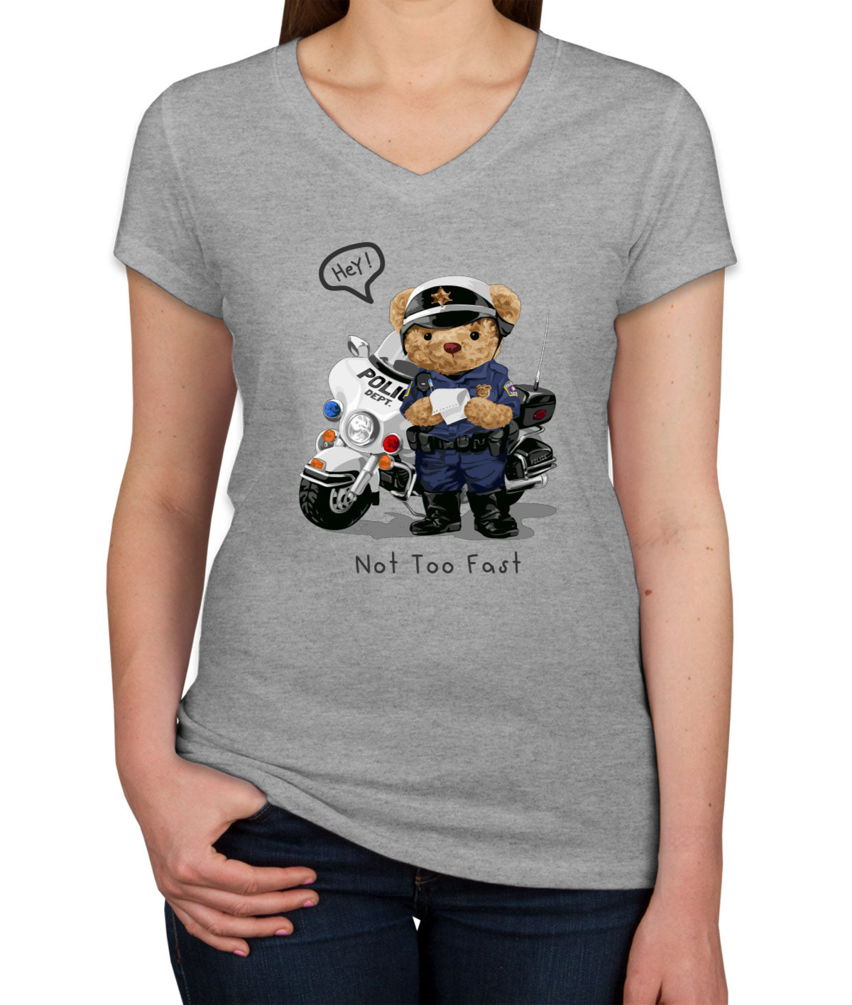 Teddy Bear Police Women's V Neck T-shirt