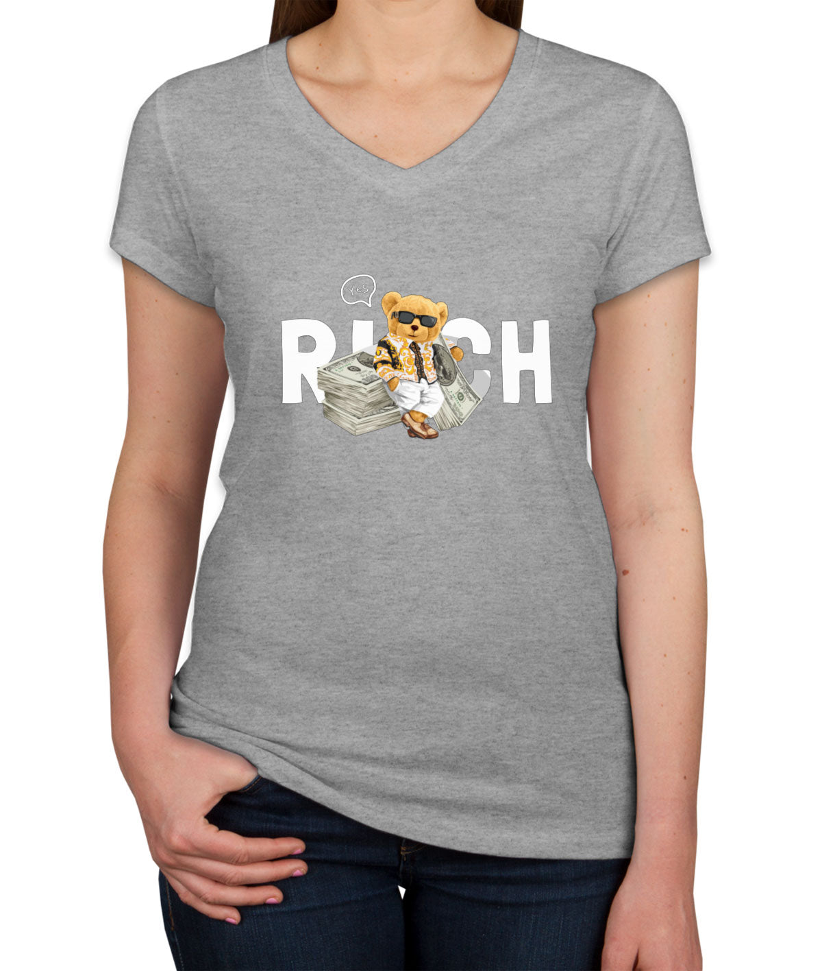 Teddy Bear Rich Women's V Neck T-shirt