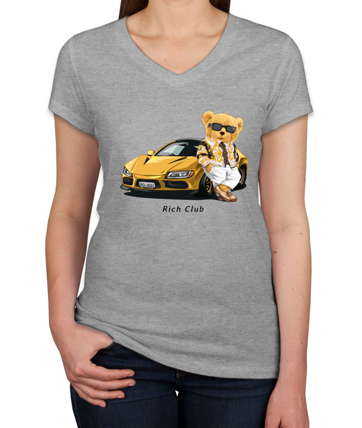 Teddy Bear Rich Club Women's V Neck T-shirt