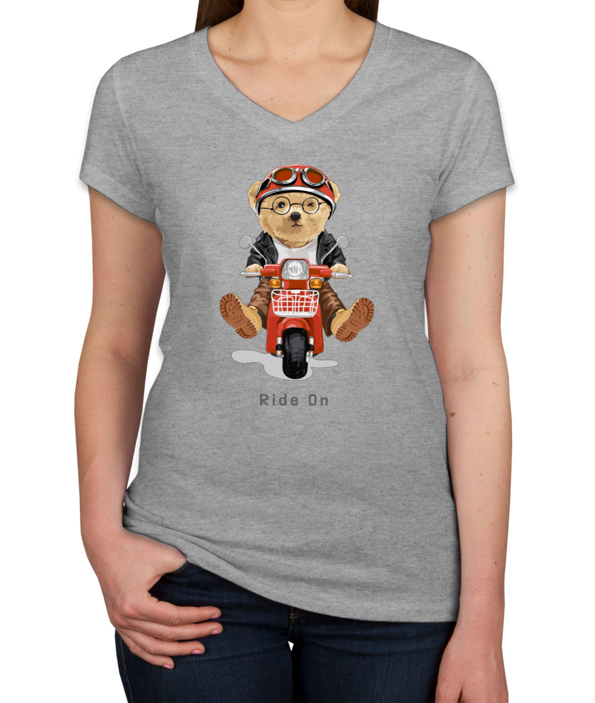 Teddy Bear Ride On Women's V Neck T-shirt