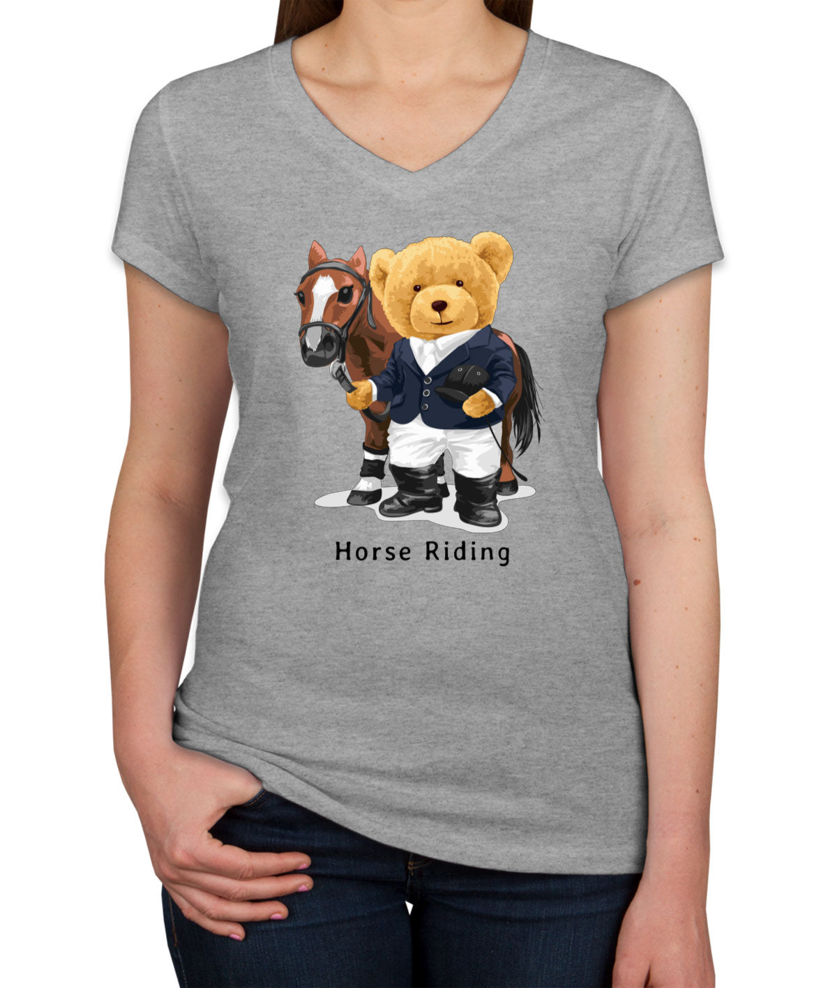 Teddy Bear Riding Women's V Neck T-shirt