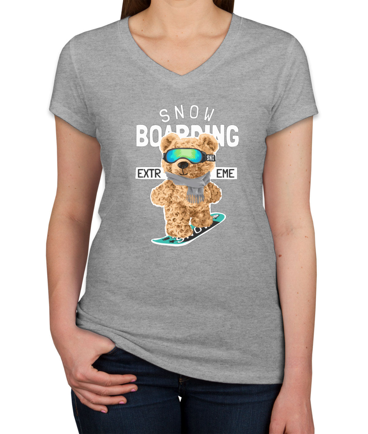 Teddy Bear Extreme Snowboarding Women's V Neck T-shirt