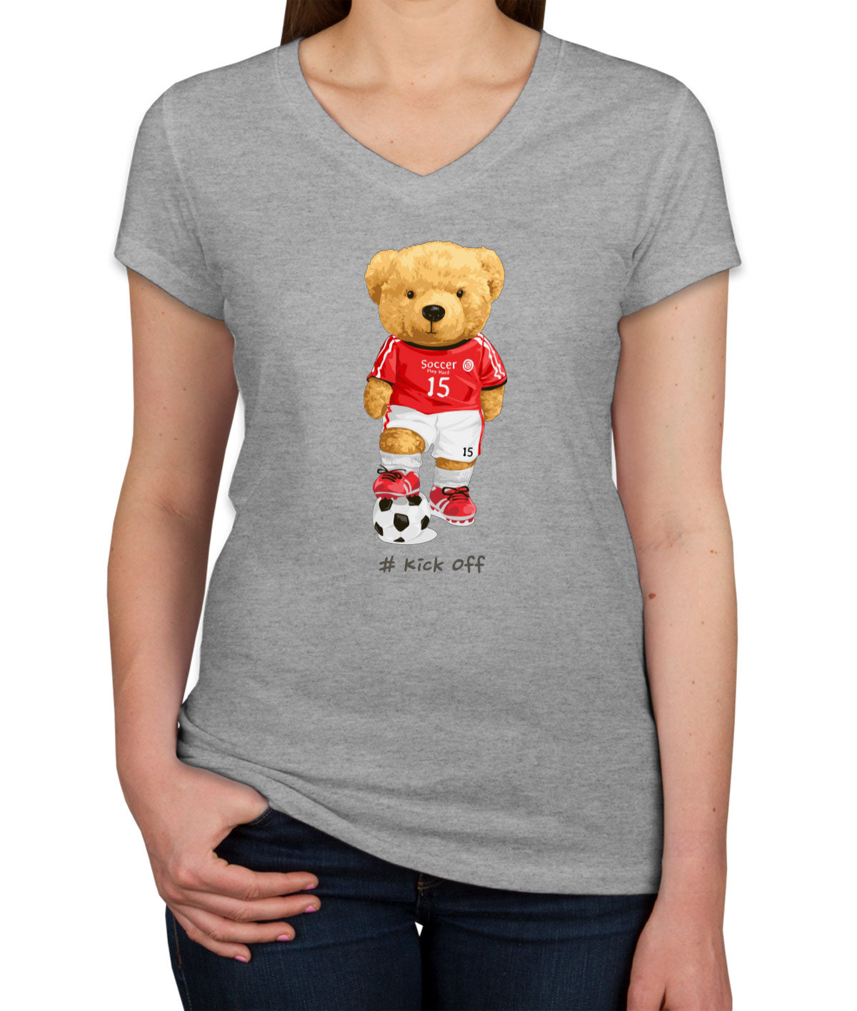 Teddy Bear Soccer Women's V Neck T-shirt