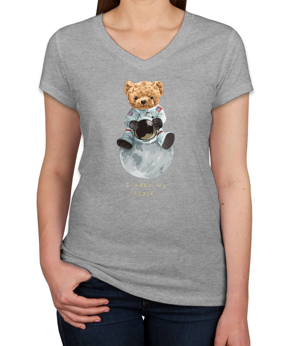 Teddy Bear Astronaut Women's V Neck T-shirt