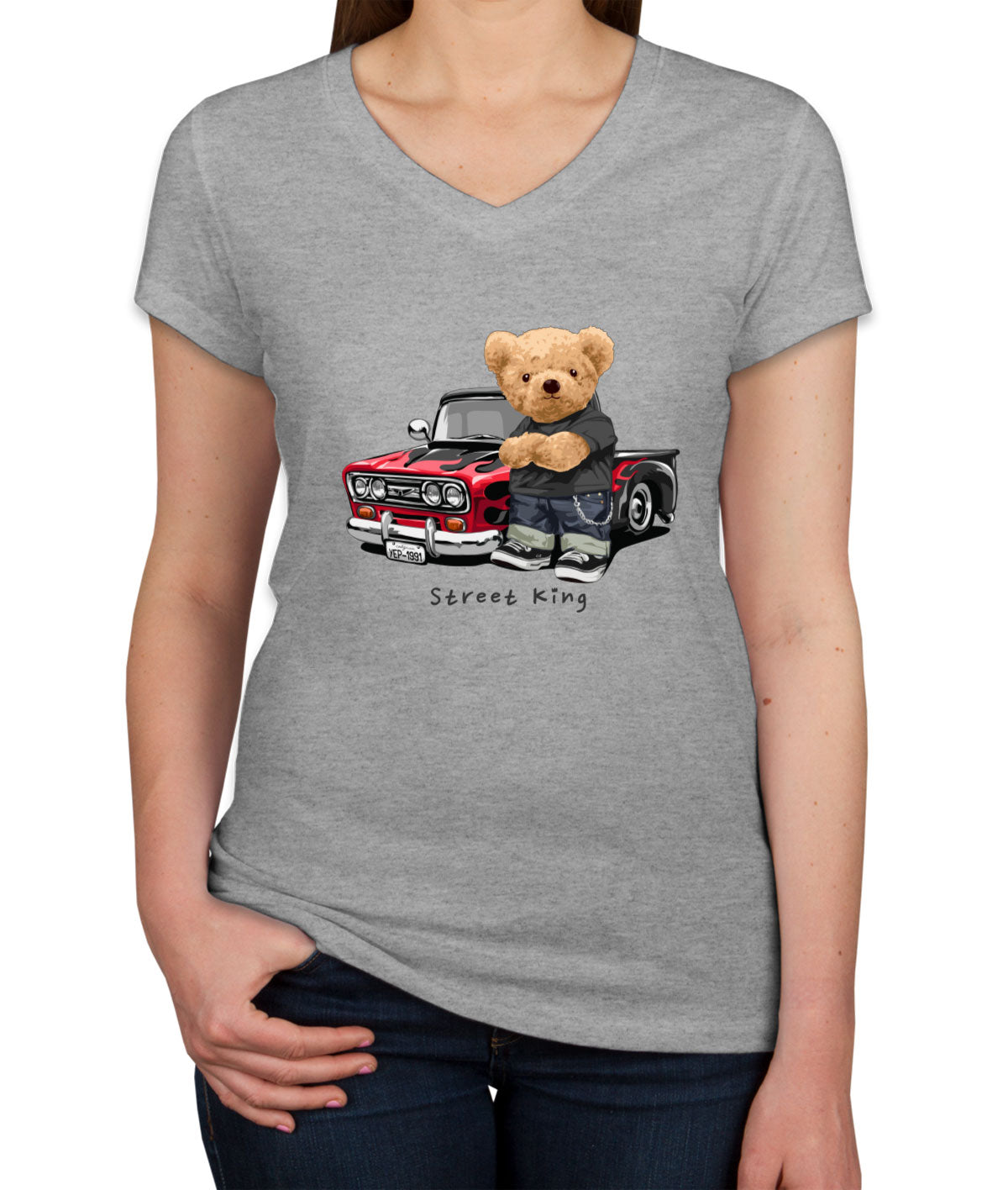 Teddy Bear Street King Women's V Neck T-shirt