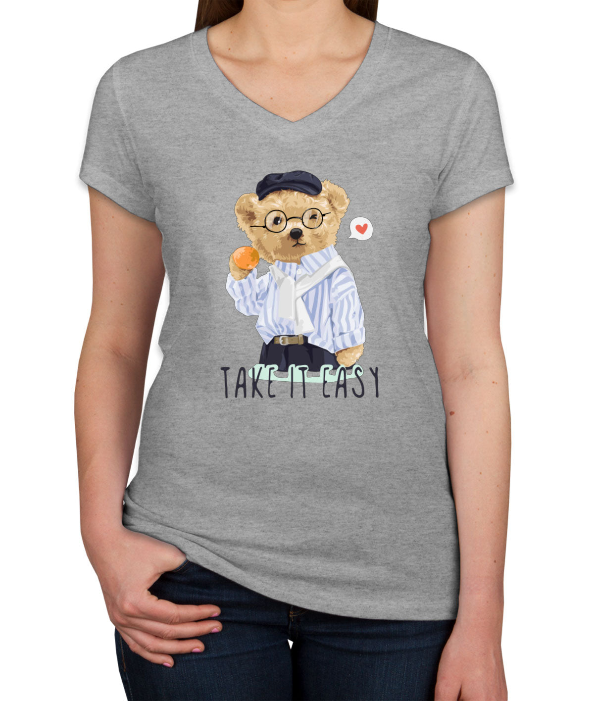 Teddy Bear Take It Women's V Neck T-shirt