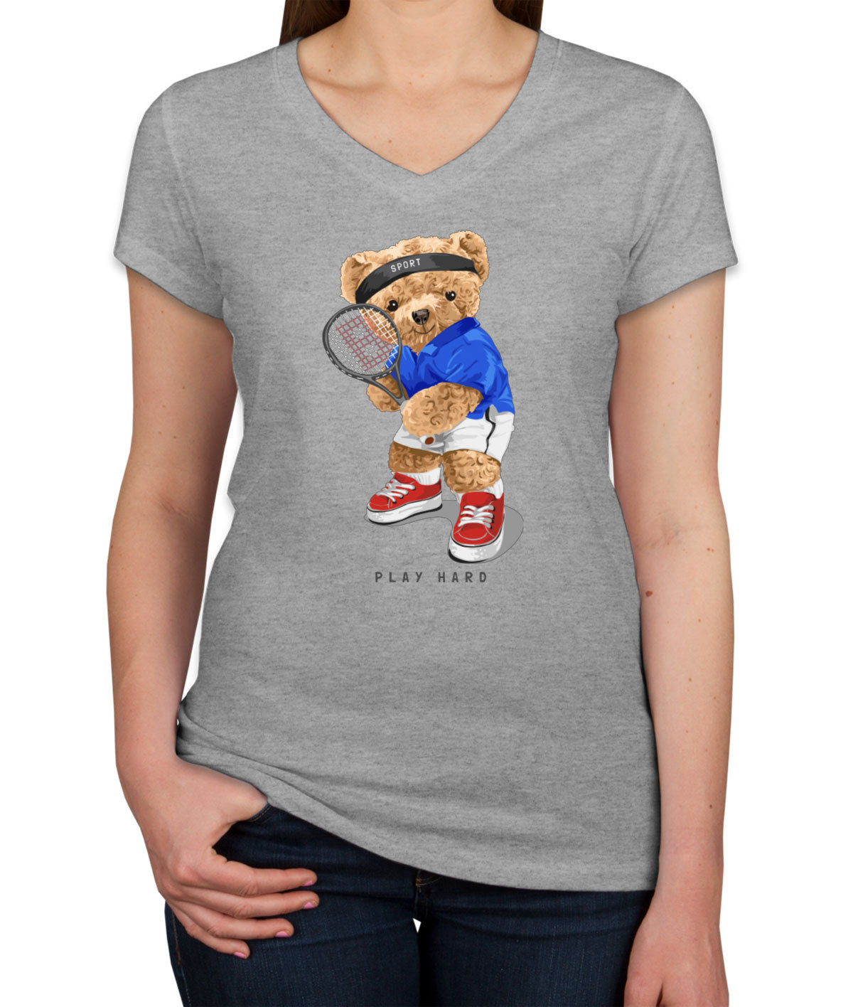 Teddy Bear Tennis Women's V Neck T-shirt