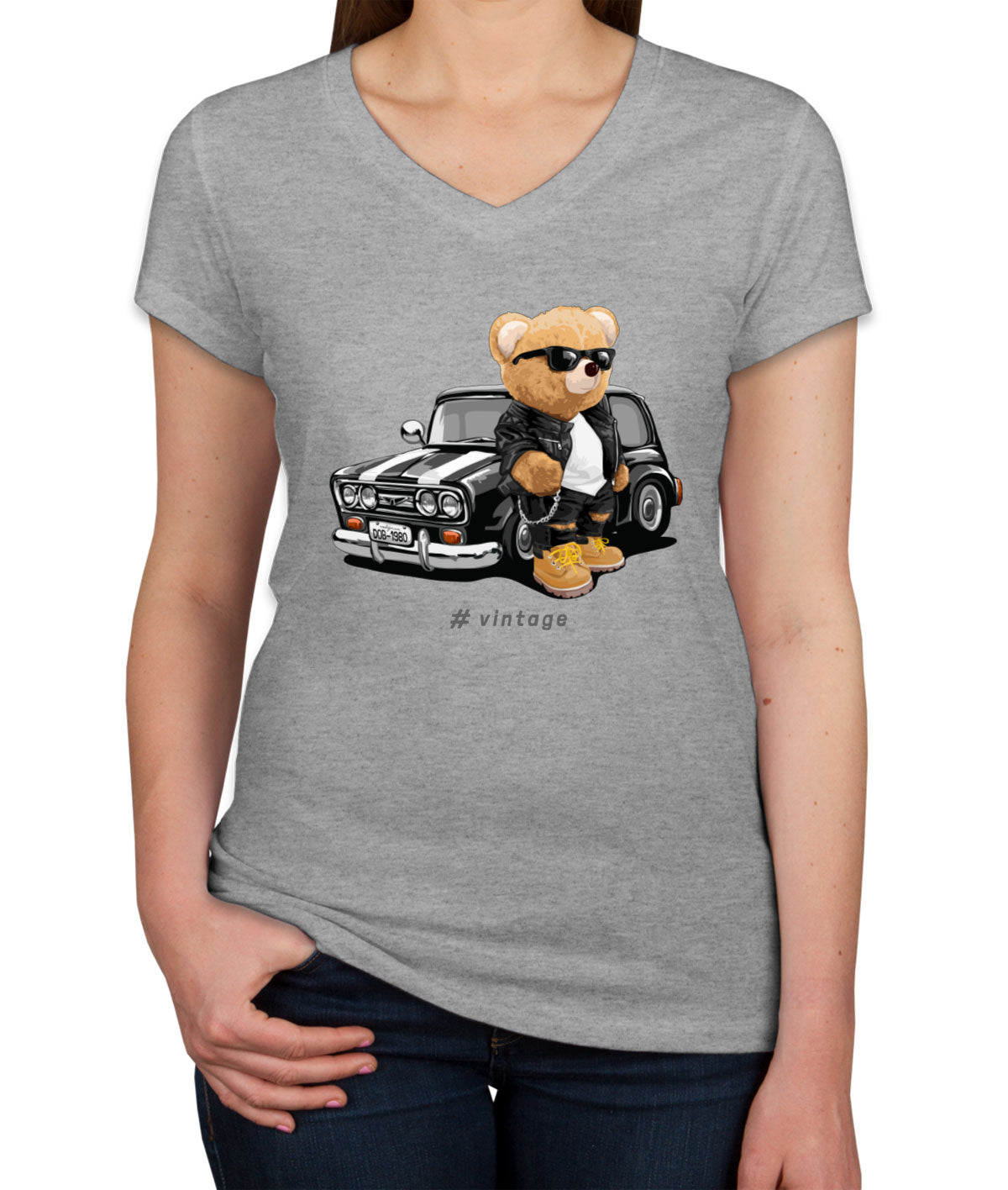 Teddy Bear Vintage Women's V Neck T-shirt