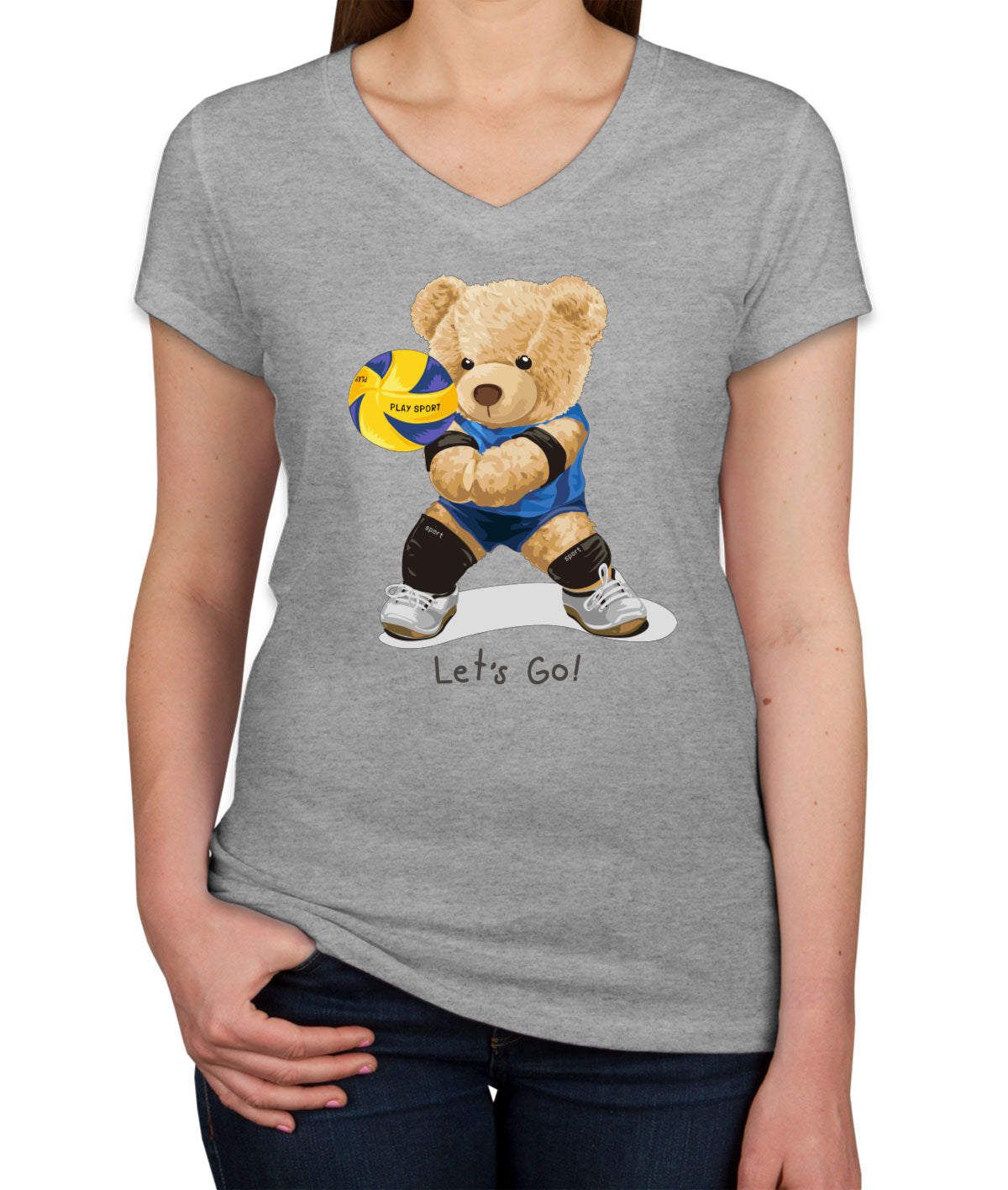 Teddy Bear Volleyball Women's V Neck T-shirt