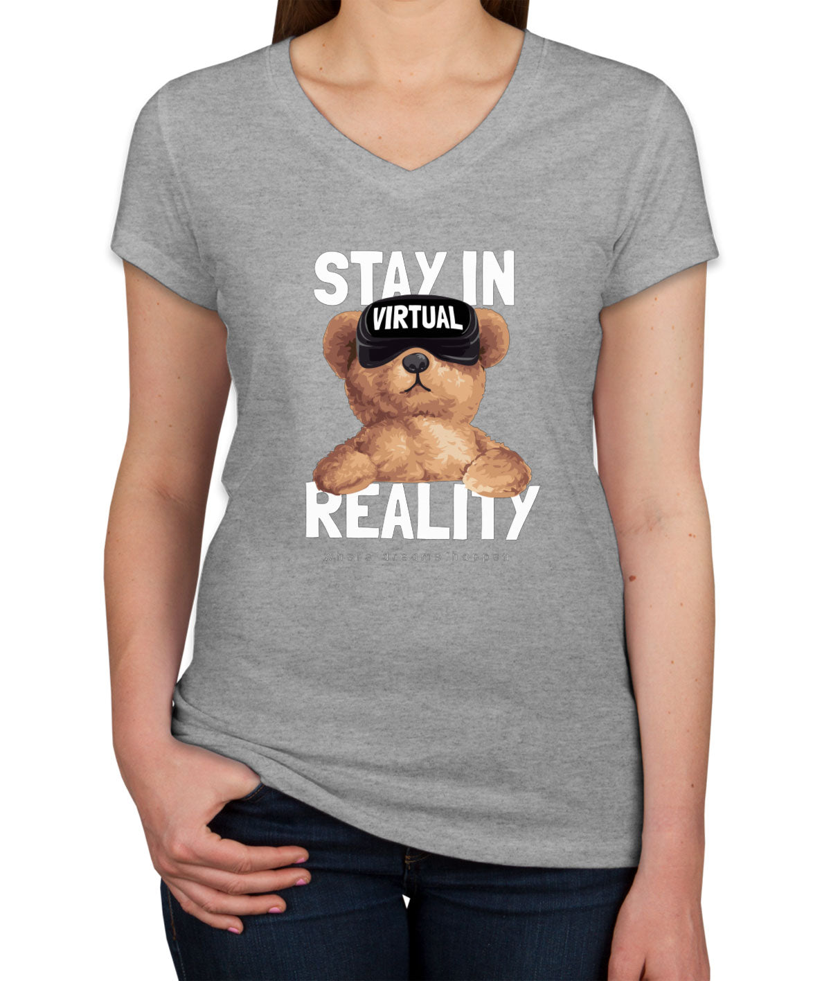 Teddy Bear Stay In VR Women's V Neck T-shirt