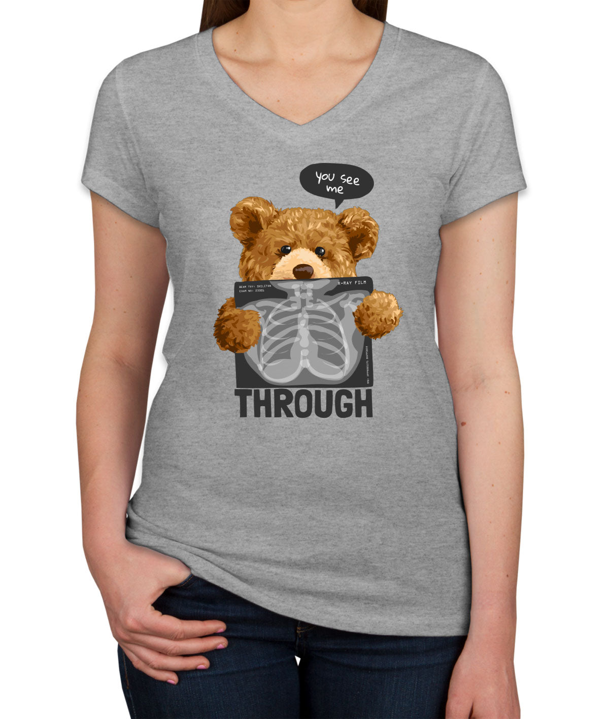 Teddy Bear XRay Women's V Neck T-shirt