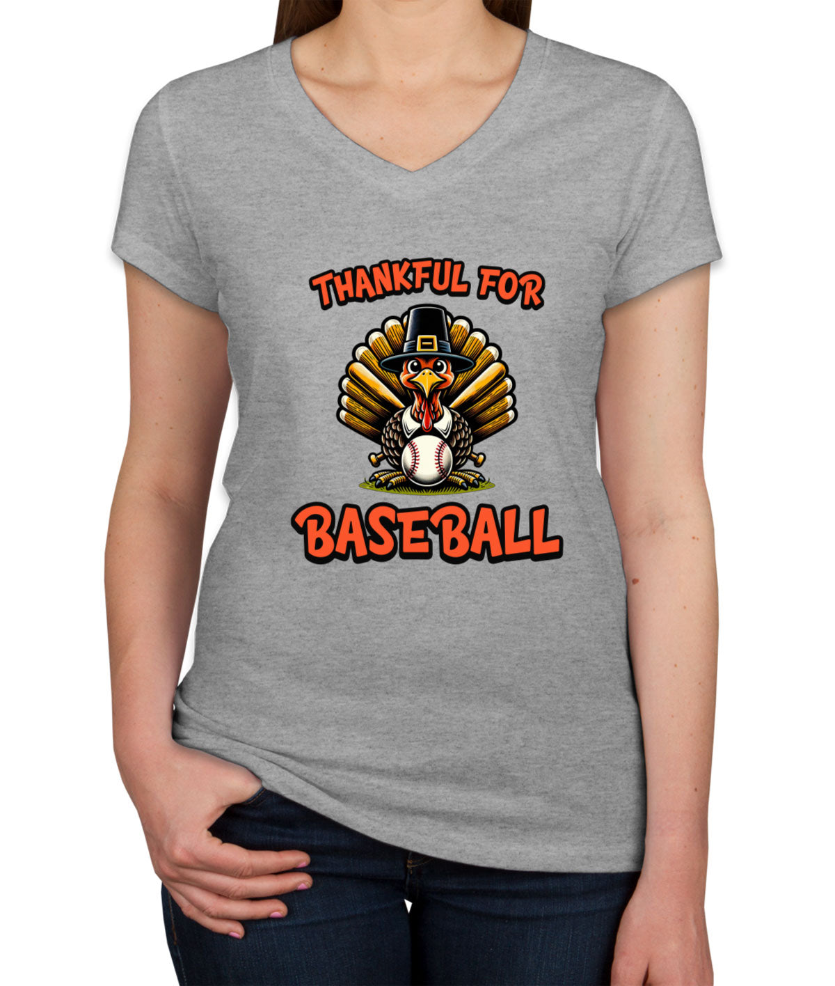 Thankful For Baseball Women's V Neck T-shirt