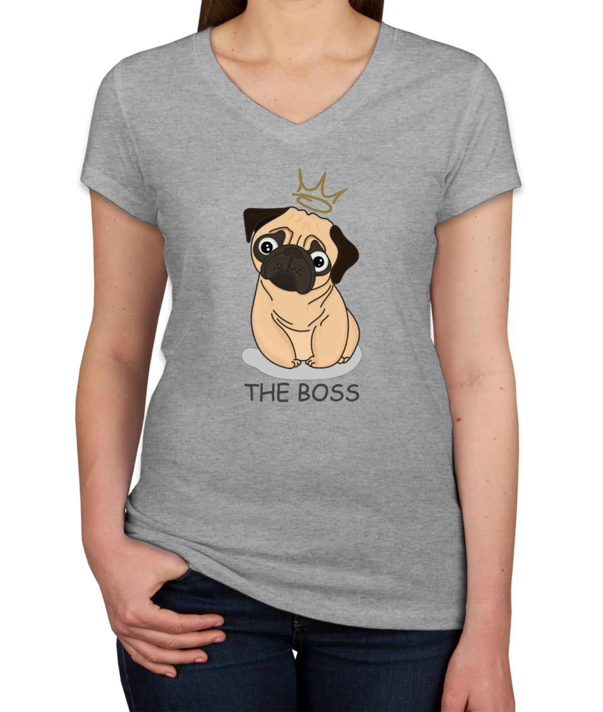 The Boss Pug Women's V Neck T-shirt