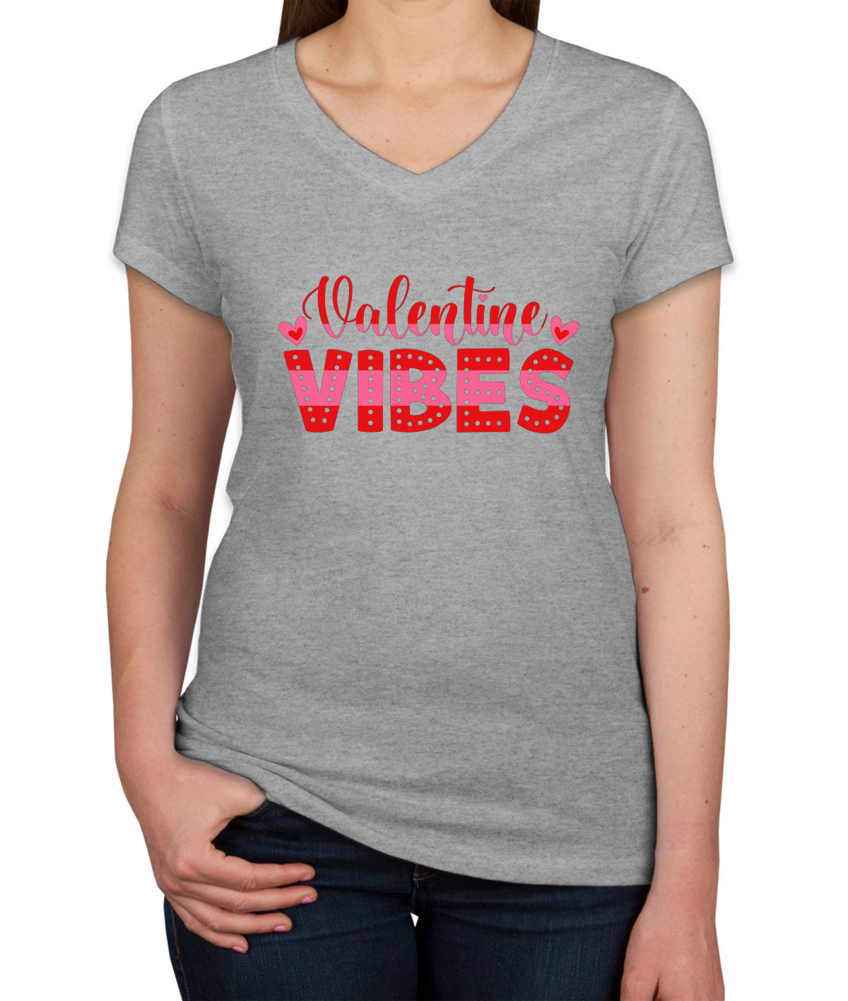 Valentine Vibes Valentine's Day Women's V Neck T-shirt