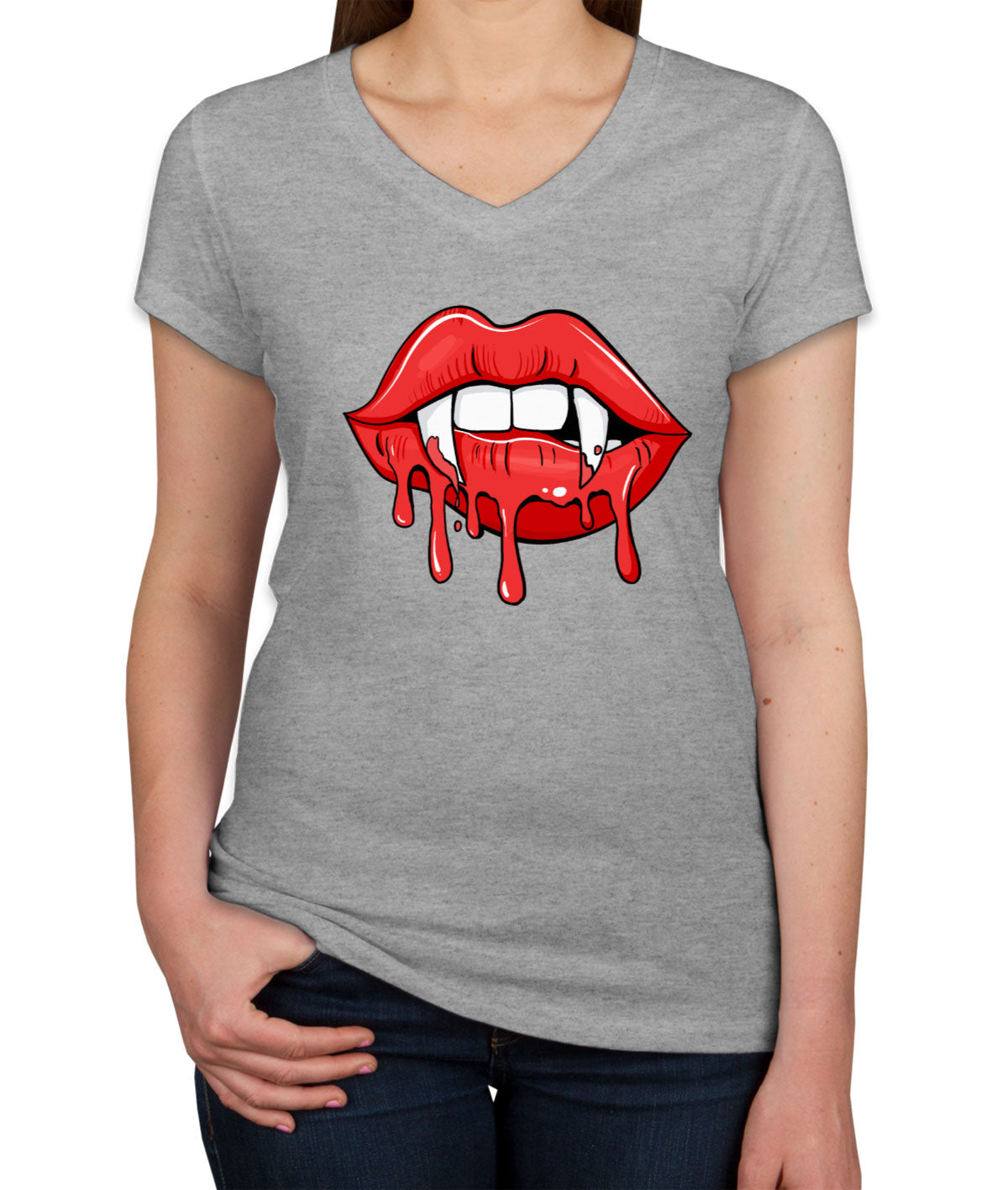 Vampire Pointed Lips Halloween Women's V Neck T-shirt