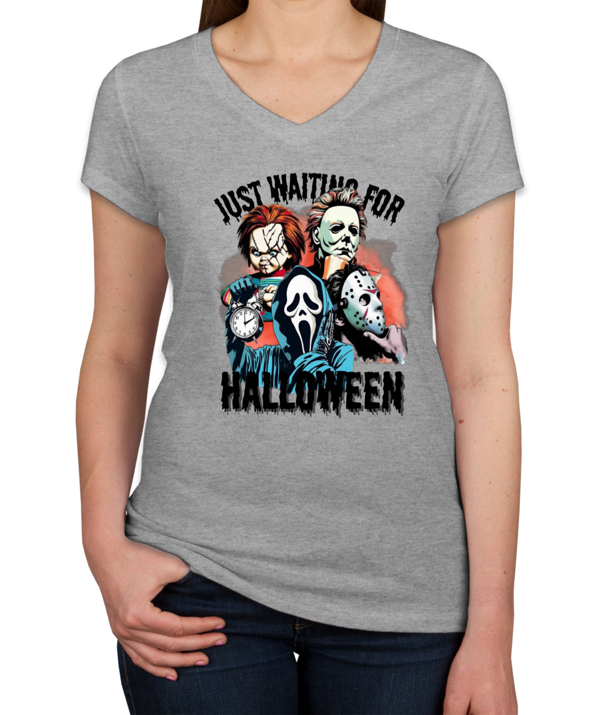 Just Waiting For Halloween Women's V Neck T-shirt