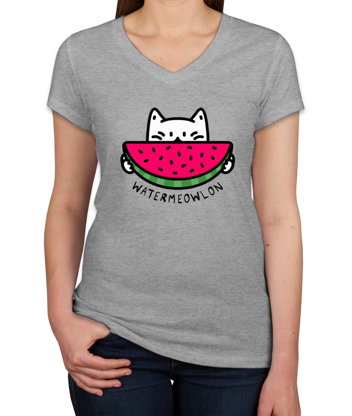 Watermeow Cat Women's V Neck T-shirt