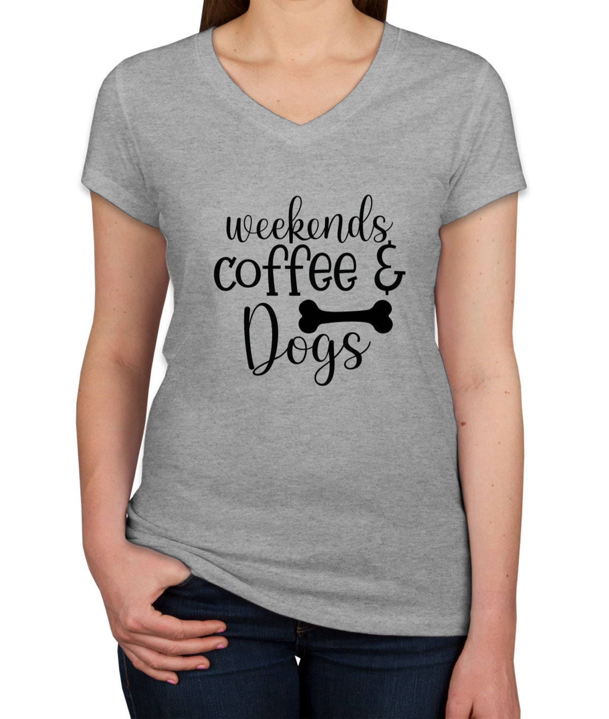 Weekend Coffee And Dogs Women's V Neck T-shirt