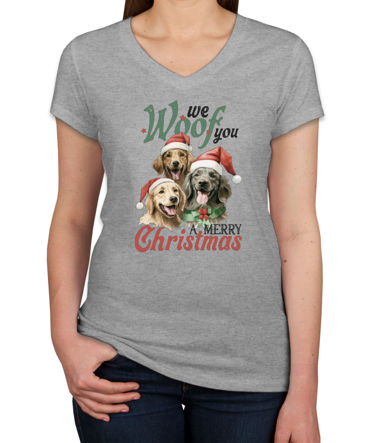 We Woof You A Merry Christmas Women's V Neck T-shirt