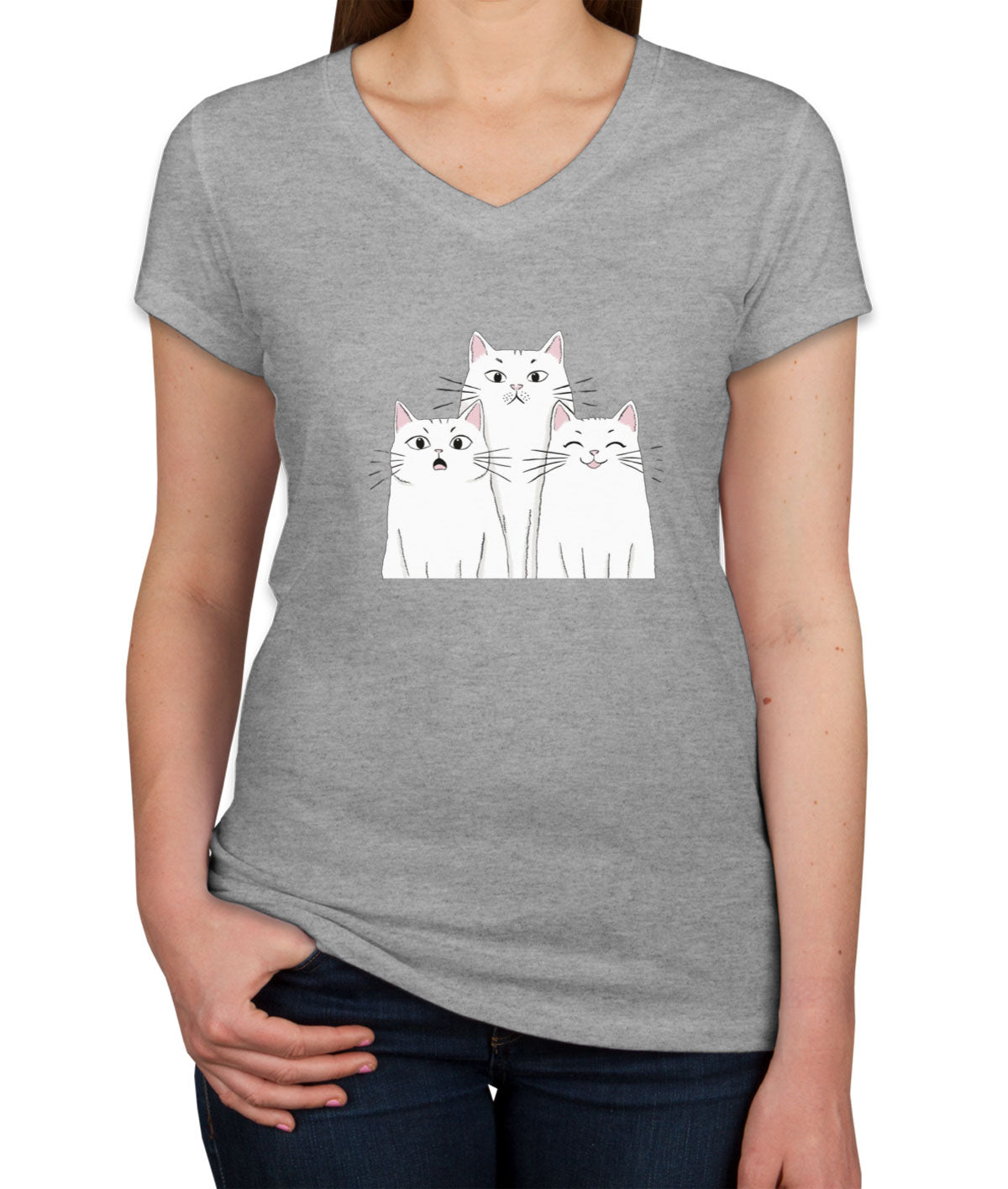 White Cats Women's V Neck T-shirt