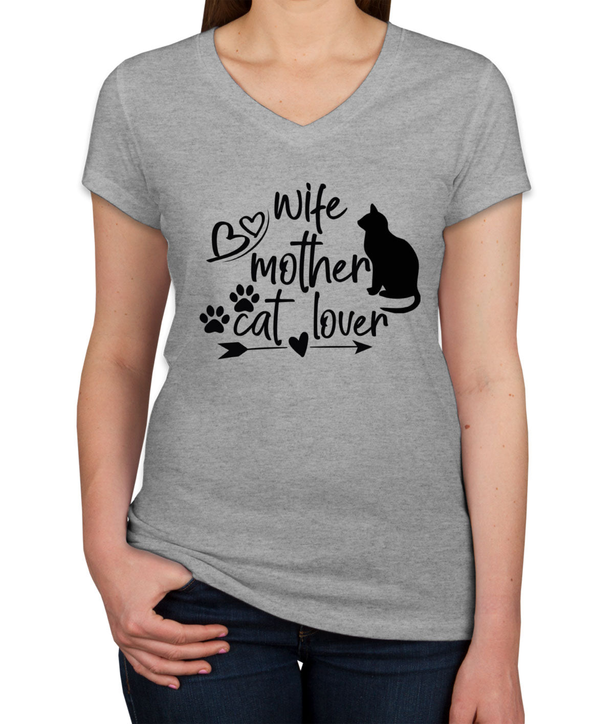 Wife Mother Cat Lover Mother's Day Women's V Neck T-shirt
