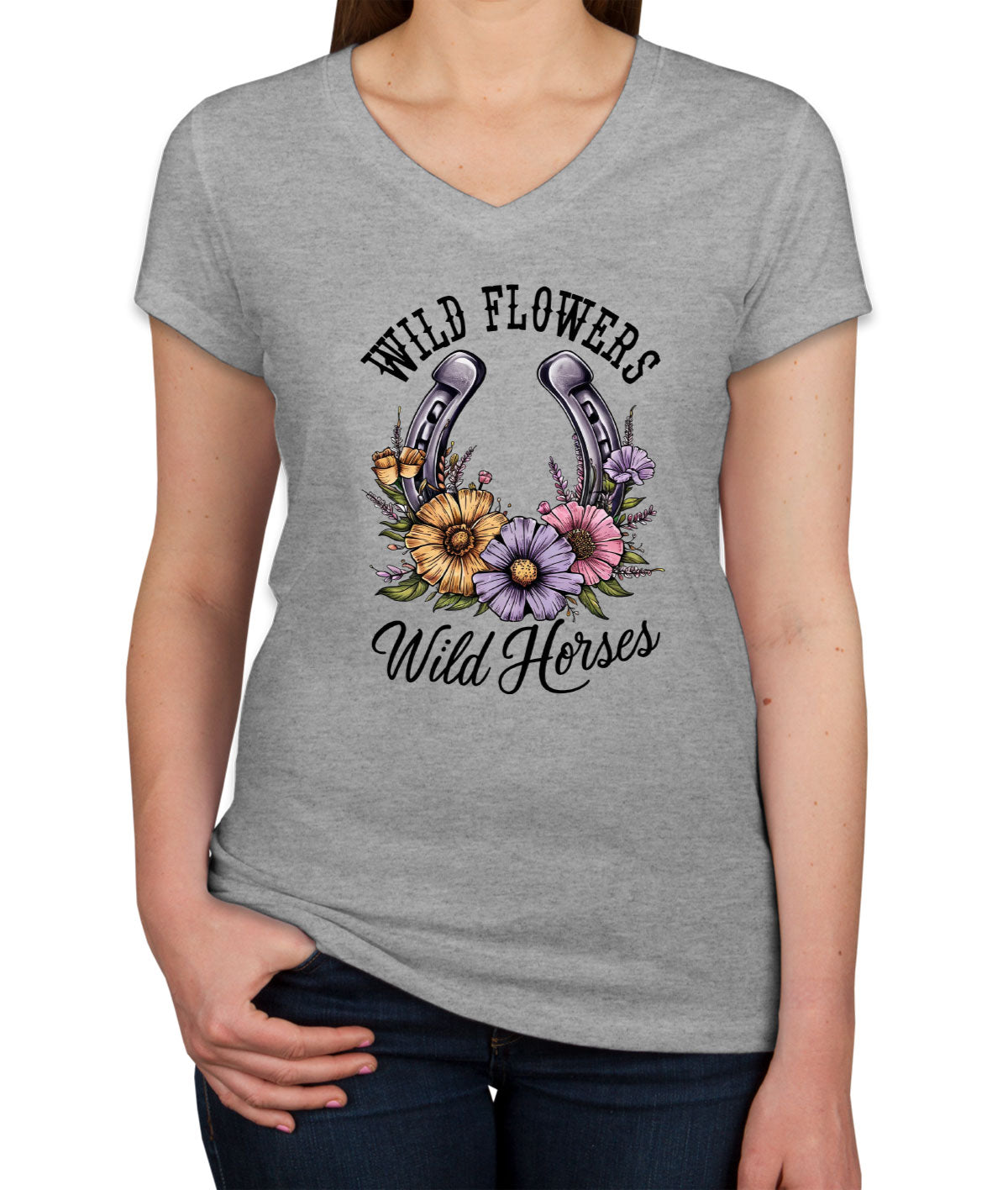 Wild Flowers Wild Horses Women's V Neck T-shirt