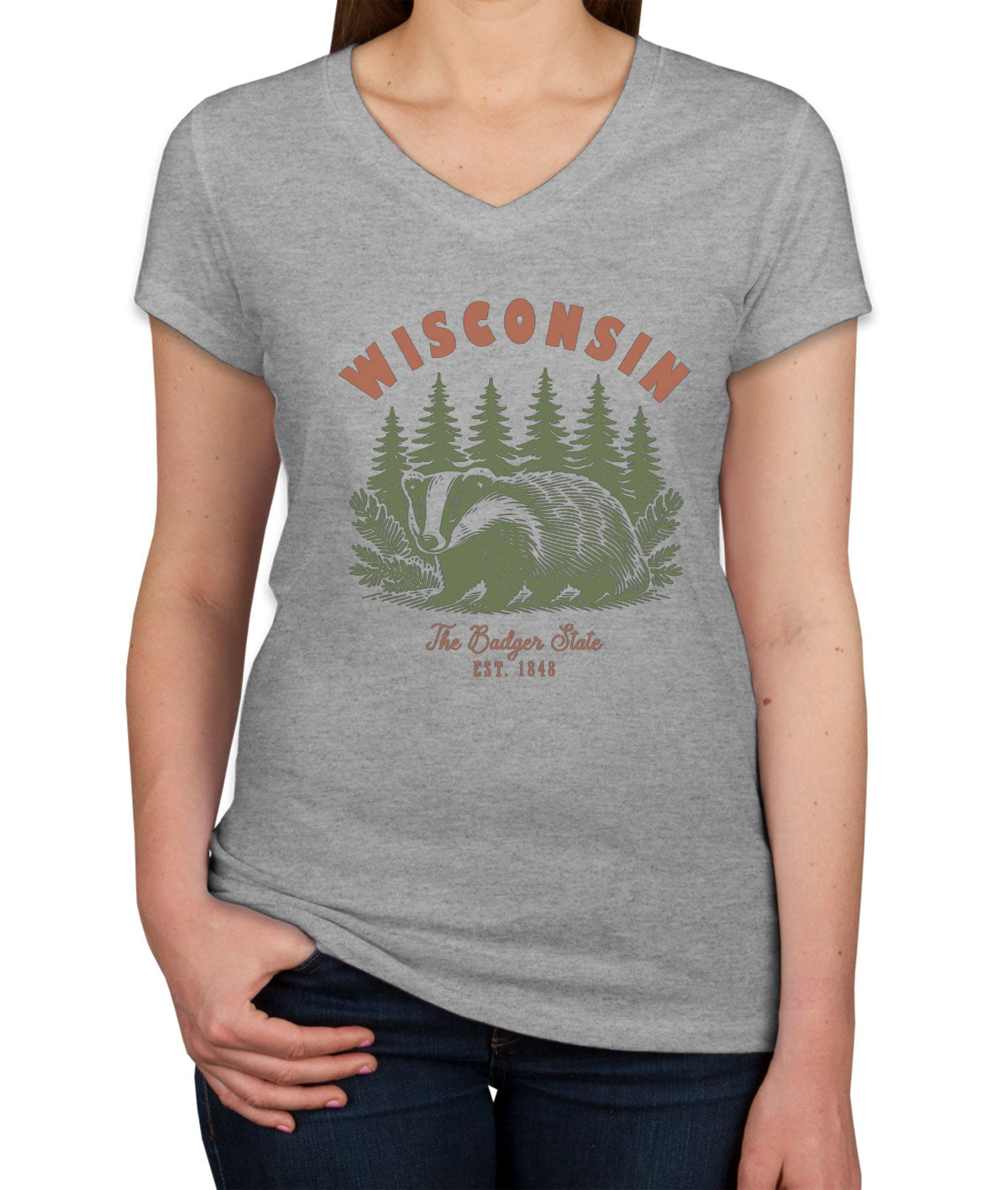 Wisconsin State Vintage Women's V Neck T-shirt