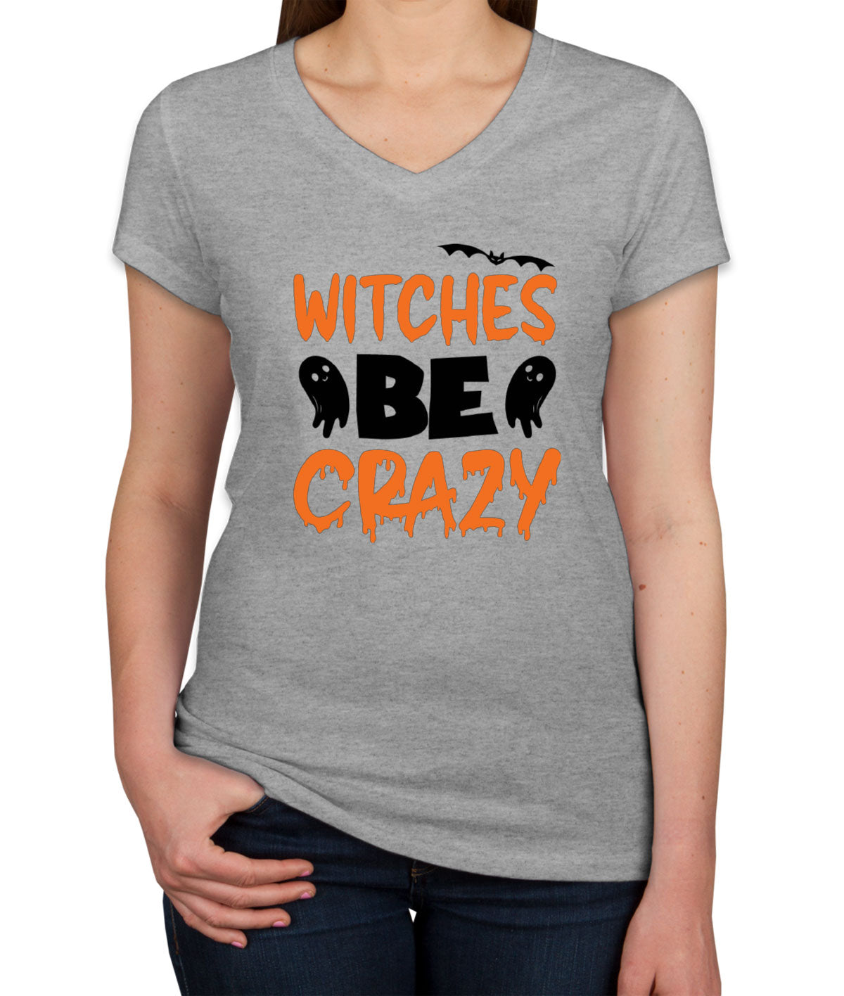 Witches Be Crazy Halloween Women's V Neck T-shirt