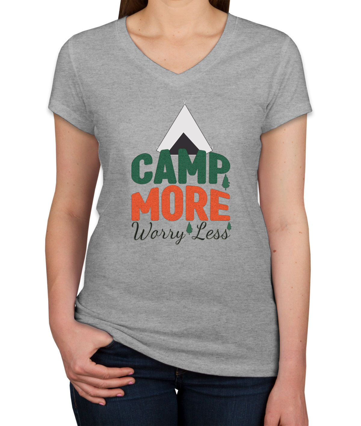 Camp More Worry Less Women's V Neck T-shirt