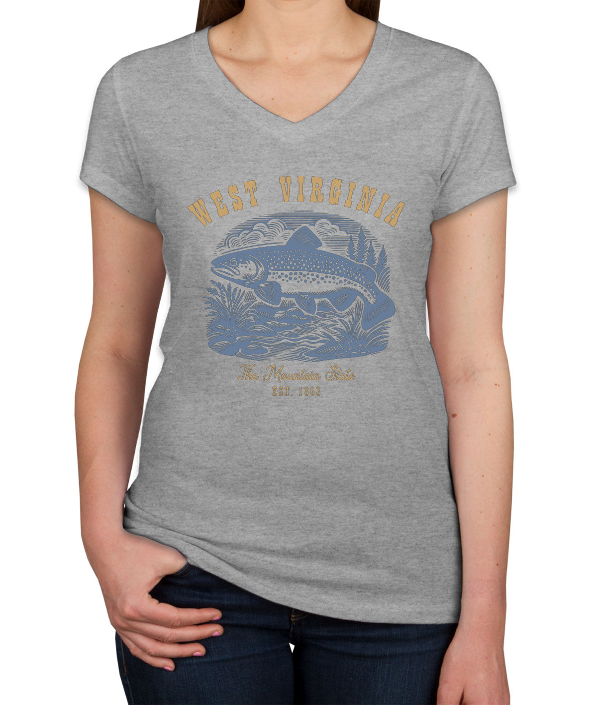 West Virginia State Vintage Women's V Neck T-shirt