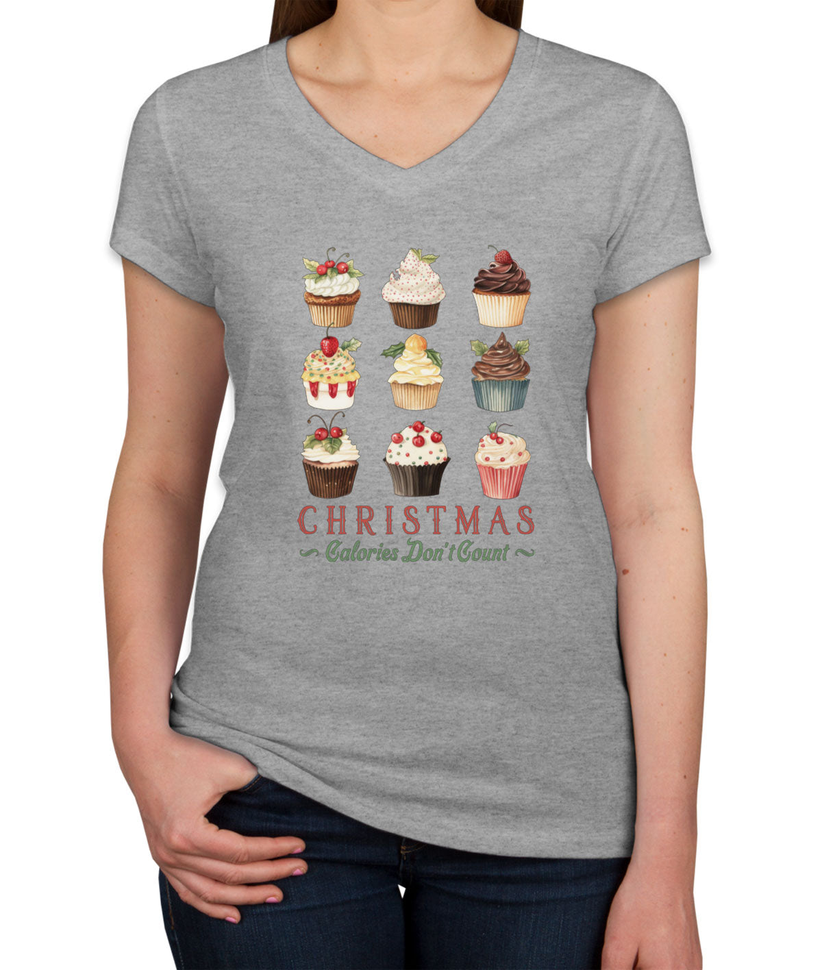 Christmas Calories Don't Count Women's V Neck T-shirt