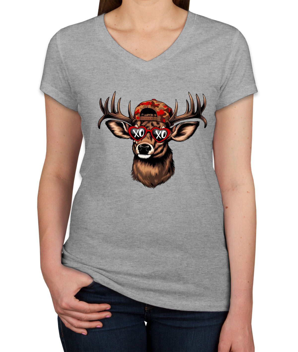 XOXO Deer Hunting Women's V Neck T-shirt